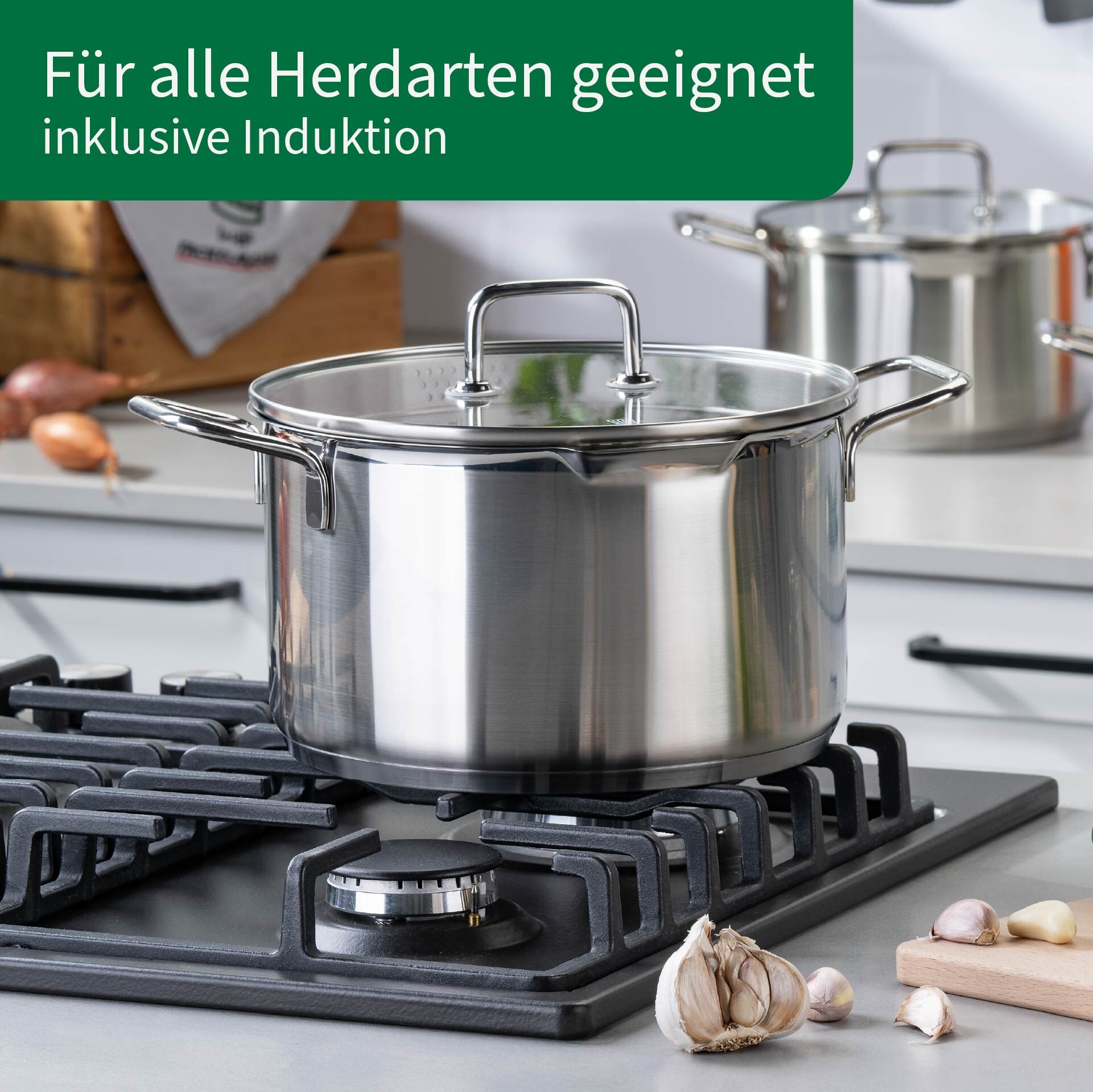 Kjele med glasslokk Nürnberg Ø24 cm rustfritt stål med lokk løftet