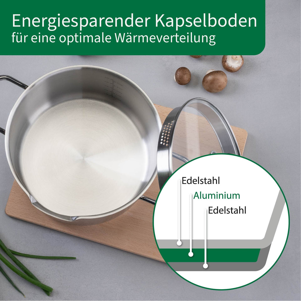 Nærbilde av literskala på glasslokket til Kjele med glasslokk Nürnberg Ø24 cm