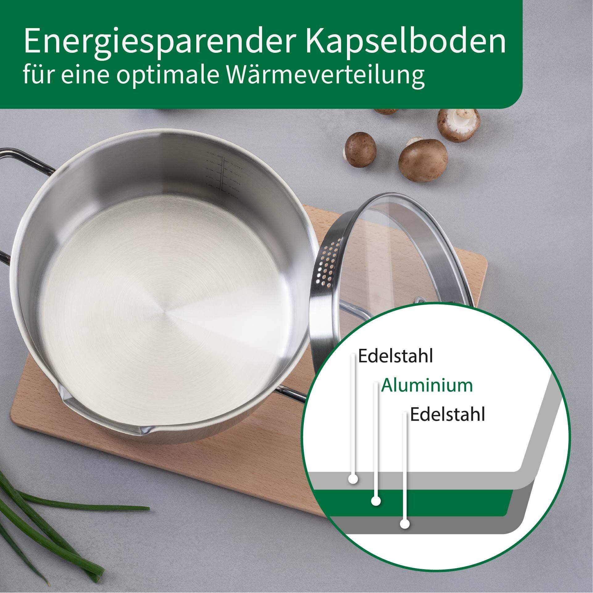 Nærbilde av literskala på glasslokket til Kjele med glasslokk Nürnberg Ø24 cm
