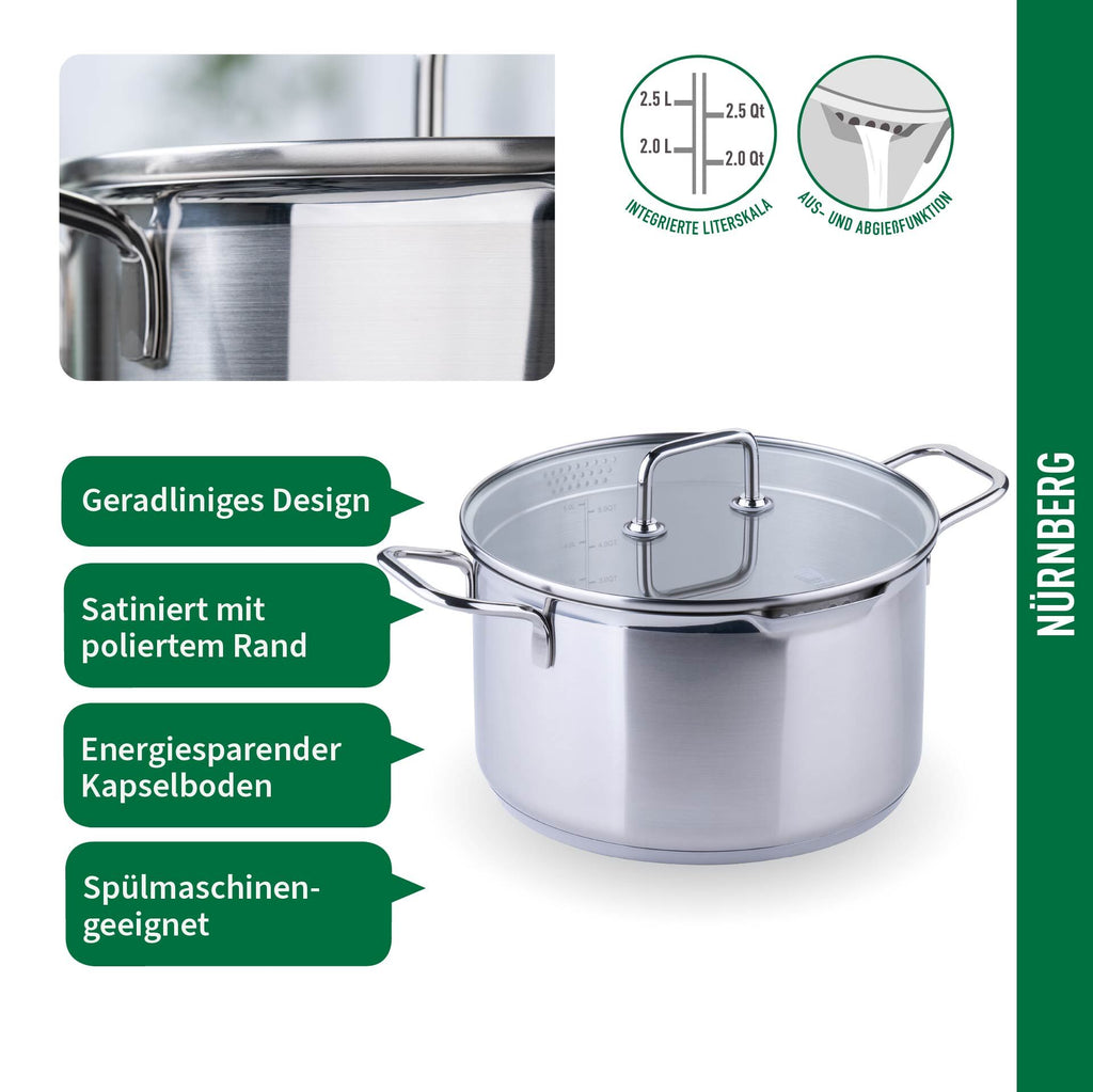 Kjele med glasslokk Nürnberg Ø24 cm rustfritt stål sett ovenfra
