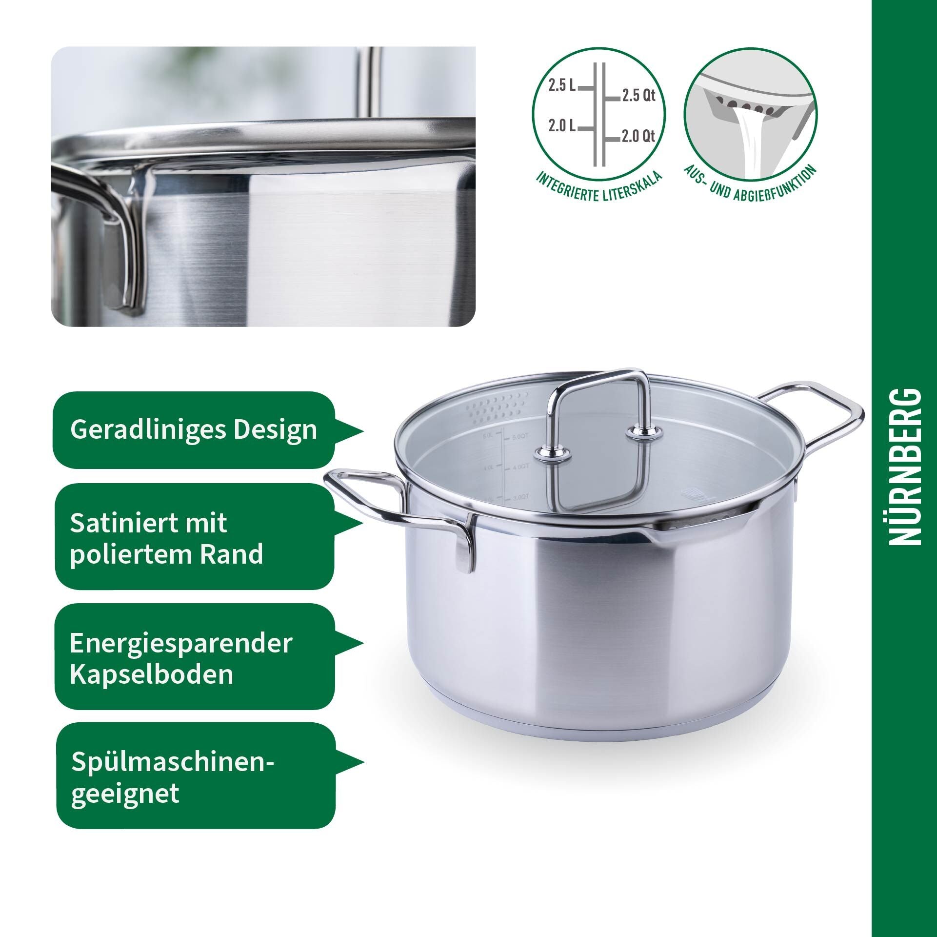 Kjele med glasslokk Nürnberg Ø24 cm rustfritt stål sett ovenfra