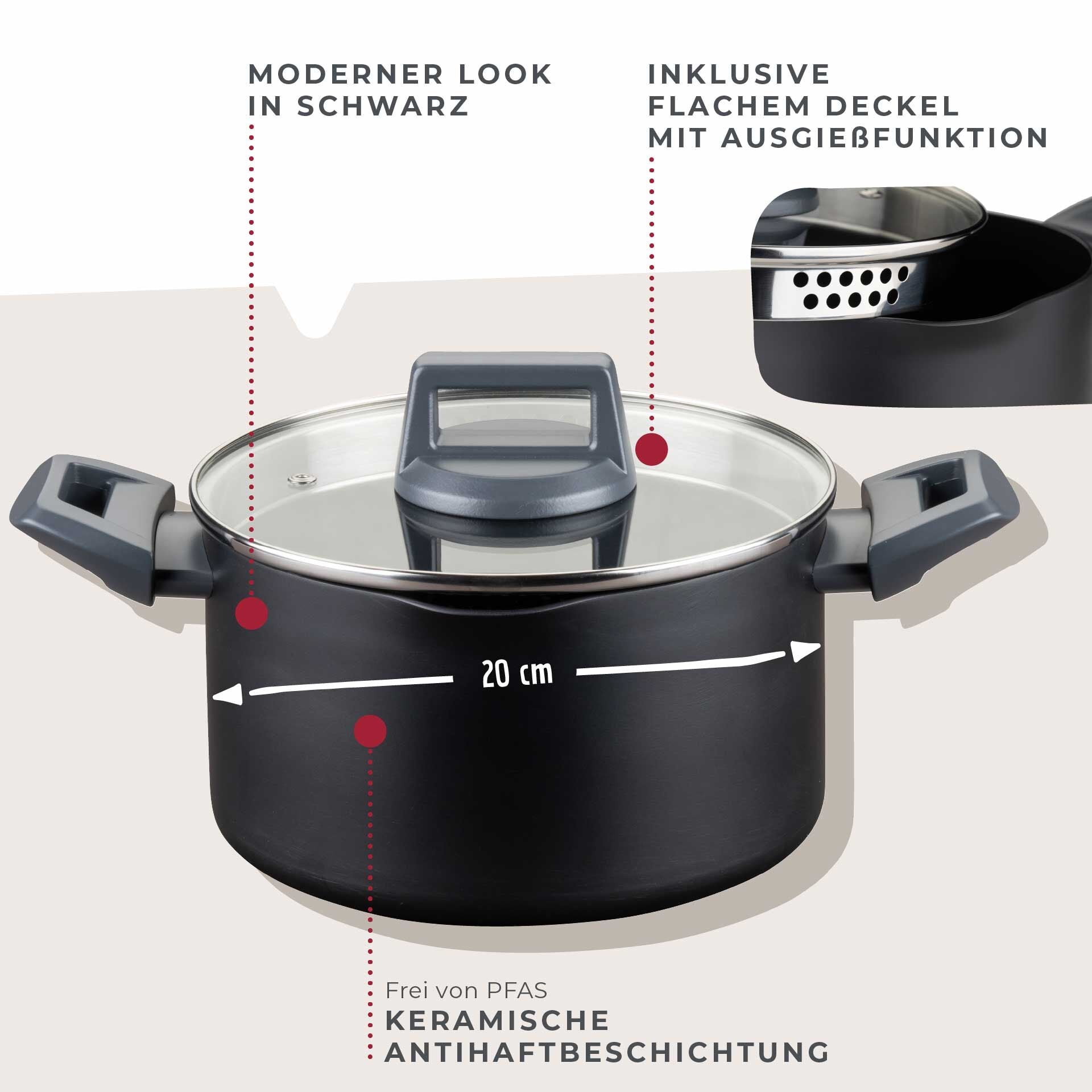 Detalj av lokk på Kjele med lokk Ø20 cm non-stick keramikk resirkulert aluminium - Fackelmann