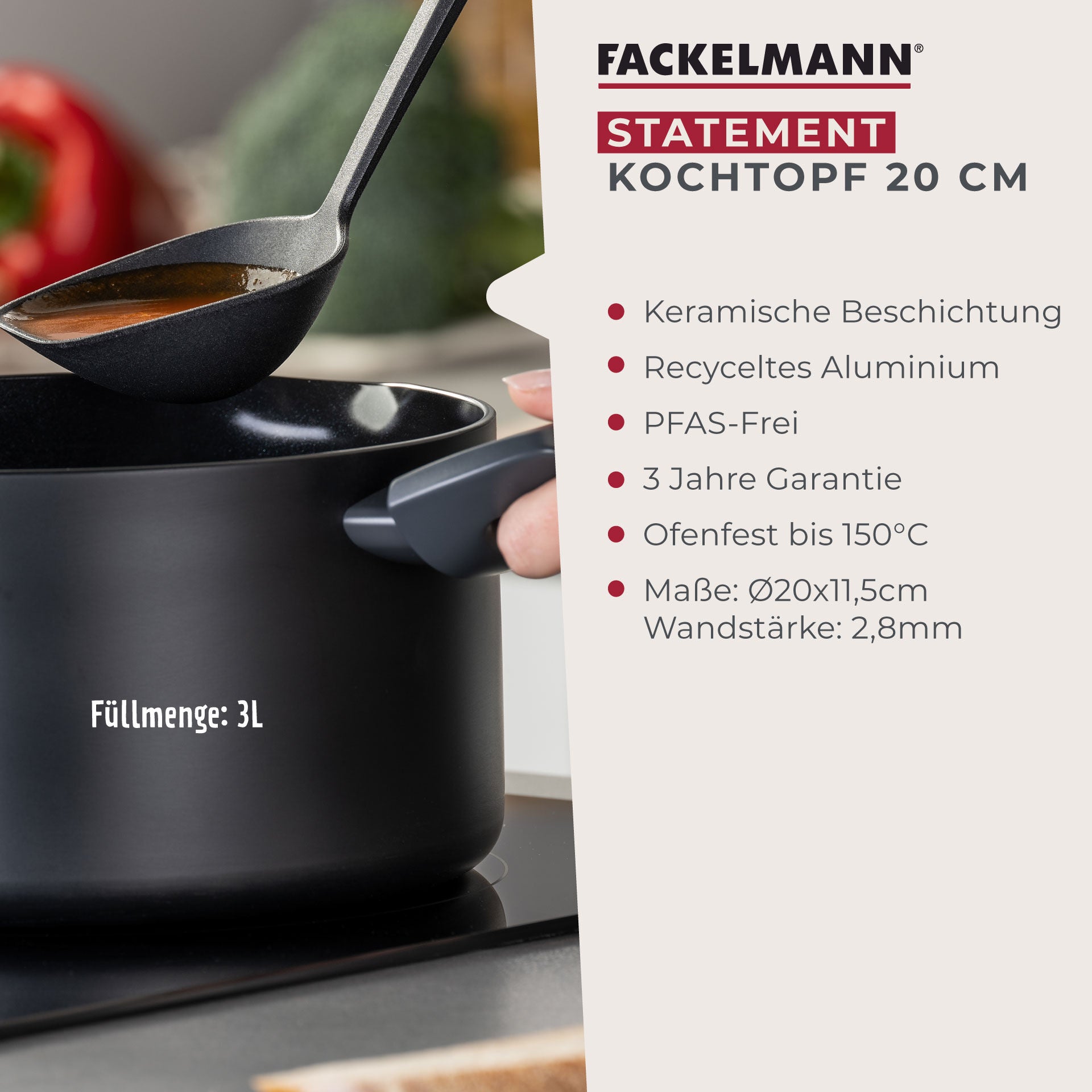 Nærbilde av håndtak på Kjele med lokk Ø20 cm non-stick keramikk resirkulert aluminium - Fackelmann
