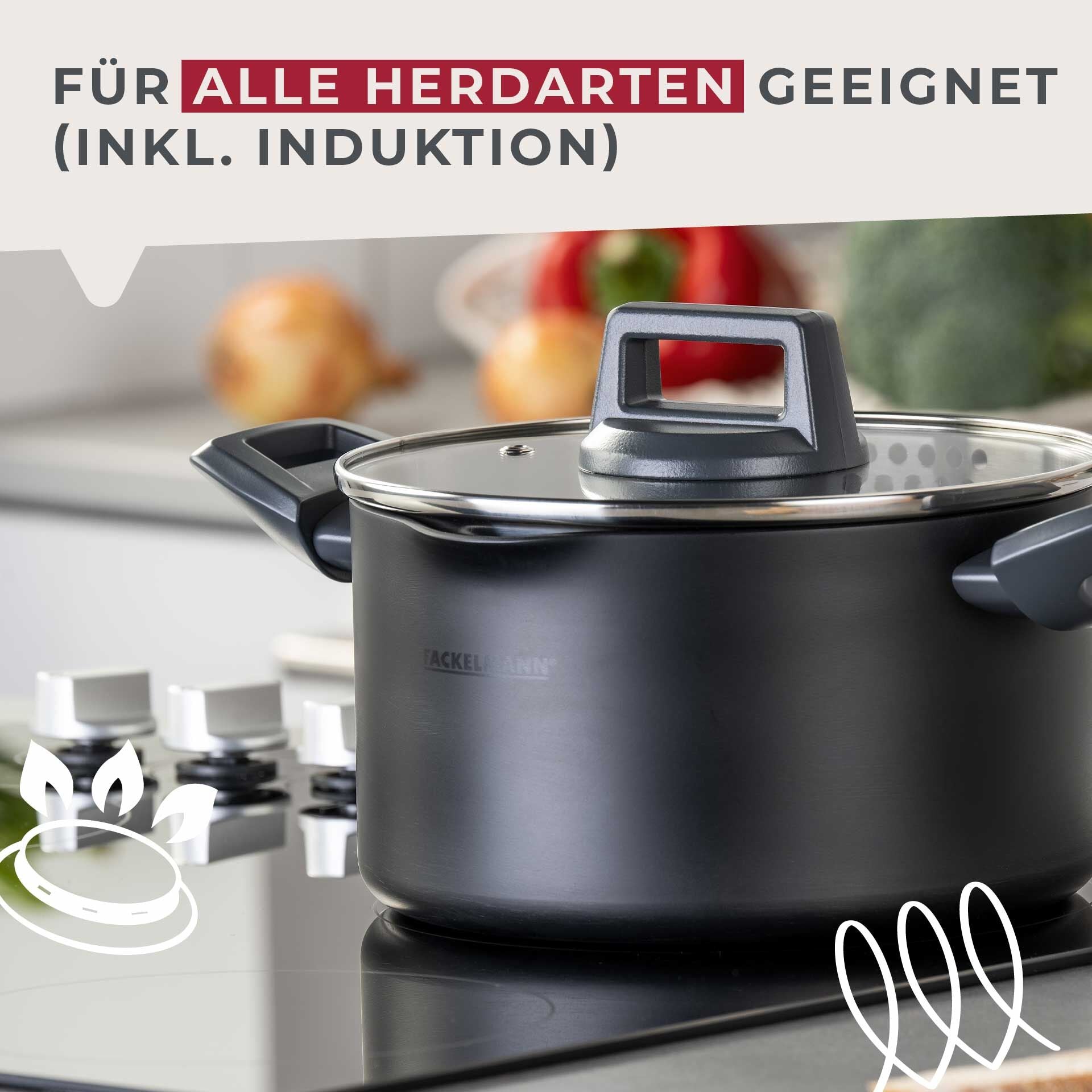 Kjele med lokk Ø20 cm non-stick keramikk resirkulert aluminium - Fackelmann med innhold