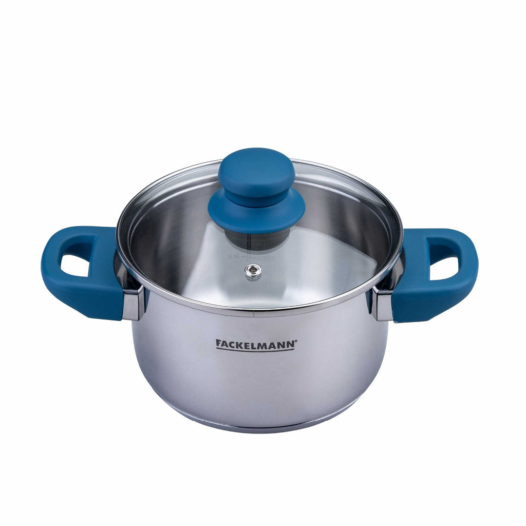Kjele med lokk Essential Ø16 cm 1,8 L rustfritt stål blå forfra