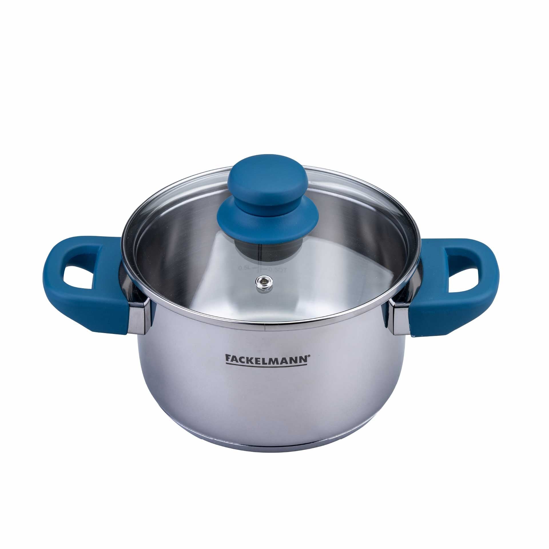 Kjele med lokk Essential Ø16 cm 1,8 L rustfritt stål blå forfra