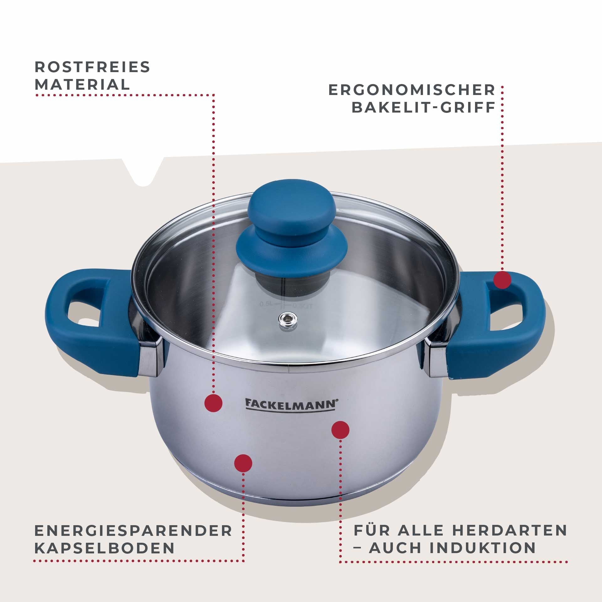 Detalj av håndtak på Kjele med lokk Essential Ø16 cm 1,8 L rustfritt stål blå