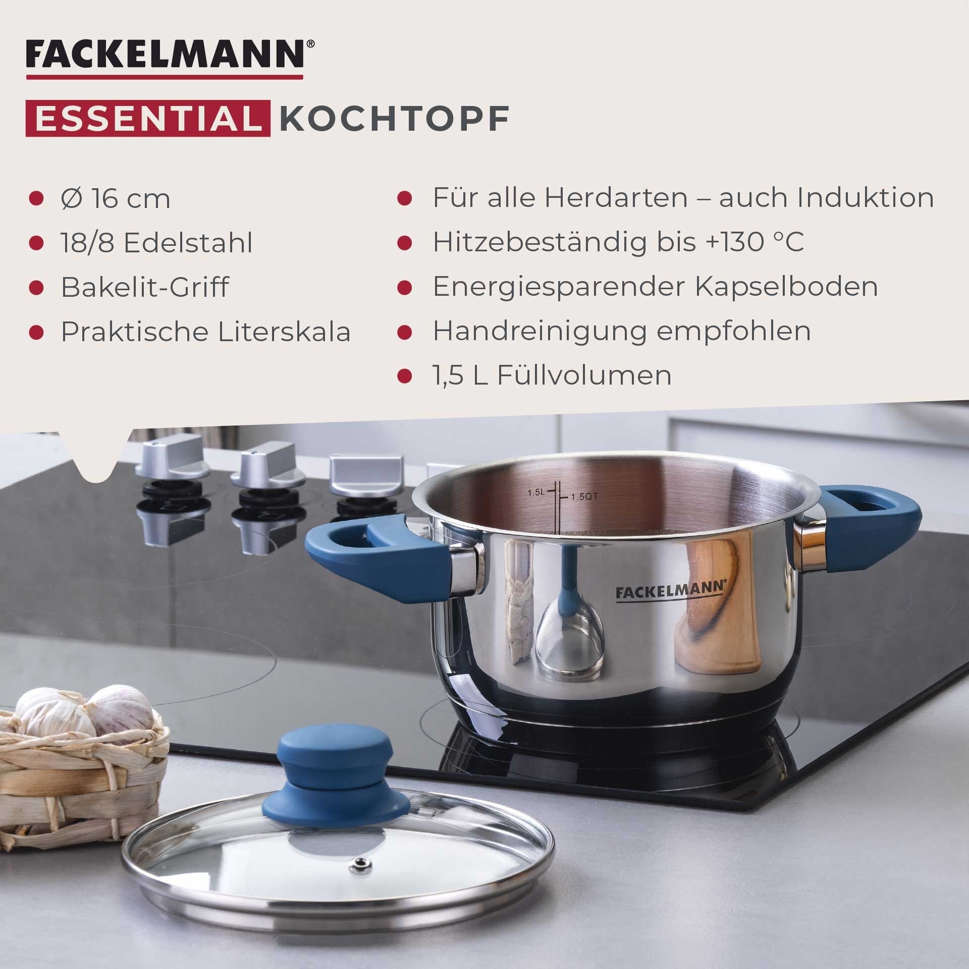 Nærbilde av glasslokket på Kjele med lokk Essential Ø16 cm 1,8 L rustfritt stål blå