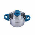 Kjele med lokk Essential Ø14 cm 1,3 L rustfritt stål blå forfra