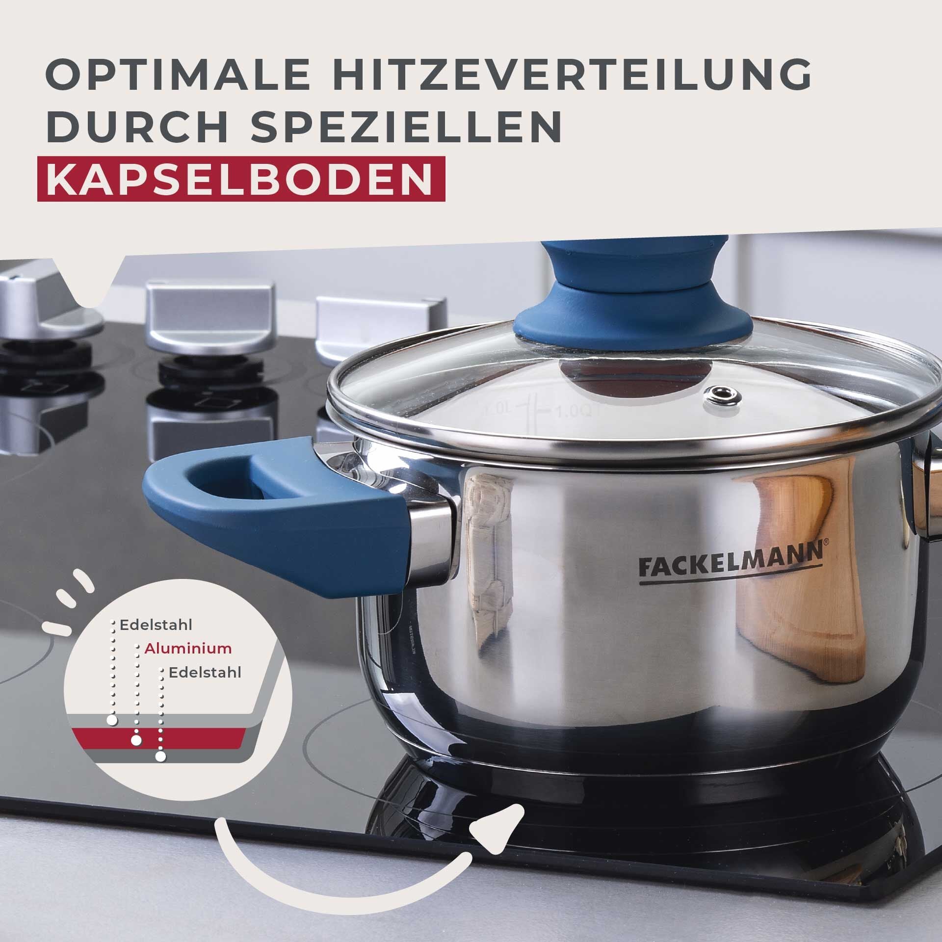 Oversikt over kapselbunn på Kjele med lokk Essential Ø14 cm 1,3 L rustfritt stål blå