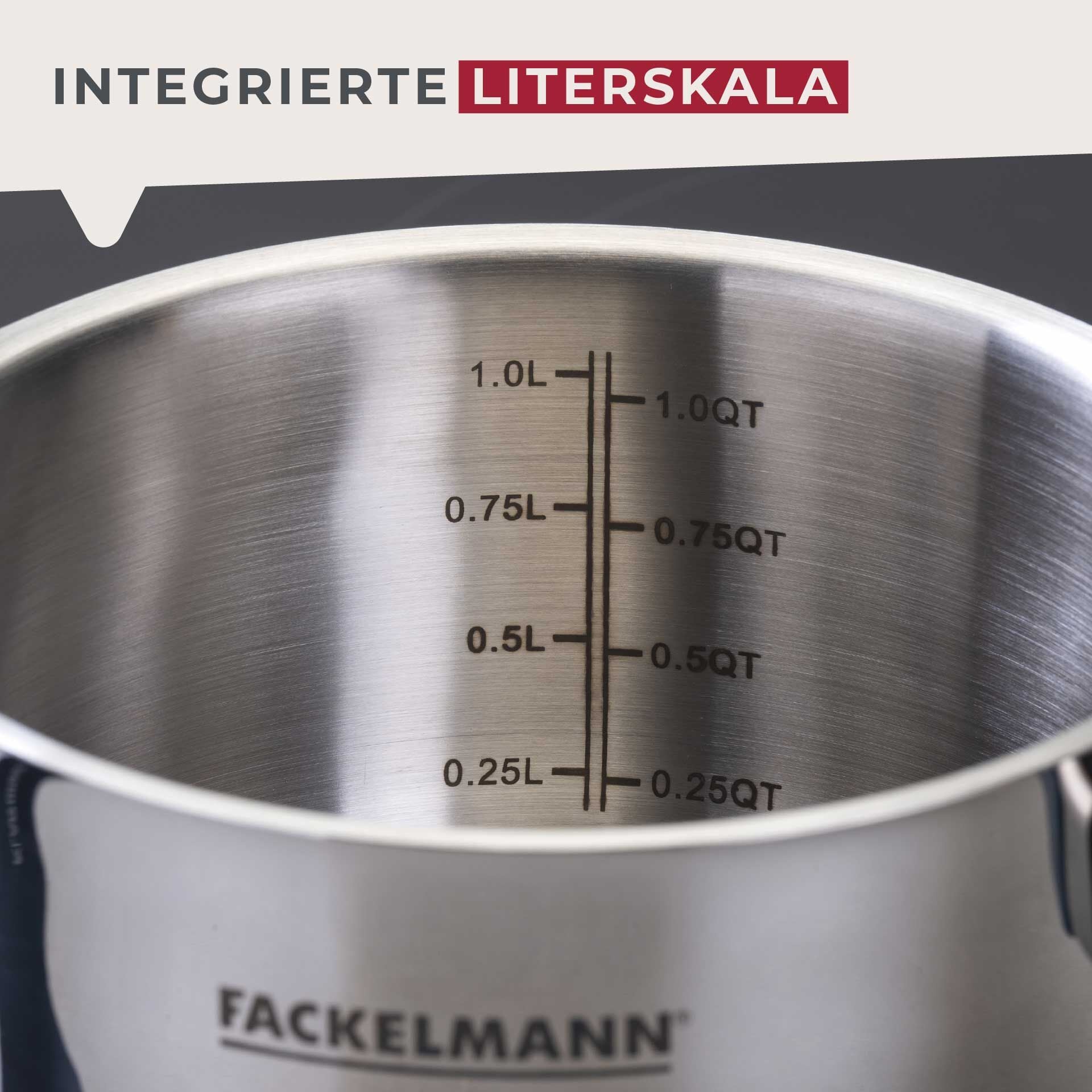 Kjele med lokk Essential Ø14 cm 1,3 L rustfritt stål blå med mål