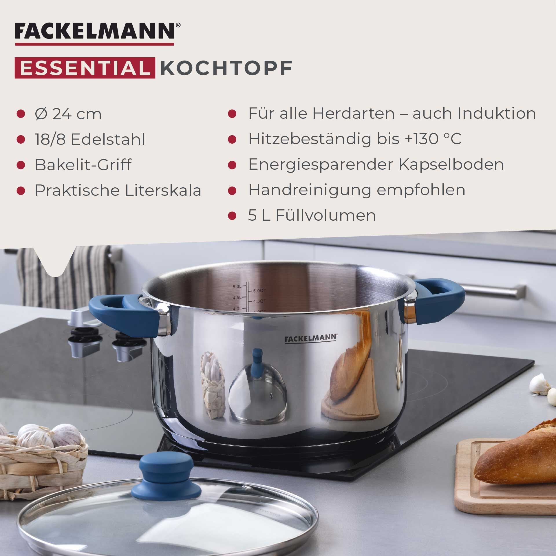 Nærbilde av lokk på Kjele med lokk Essential Ø24 cm 5,4 L rustfritt stål blå