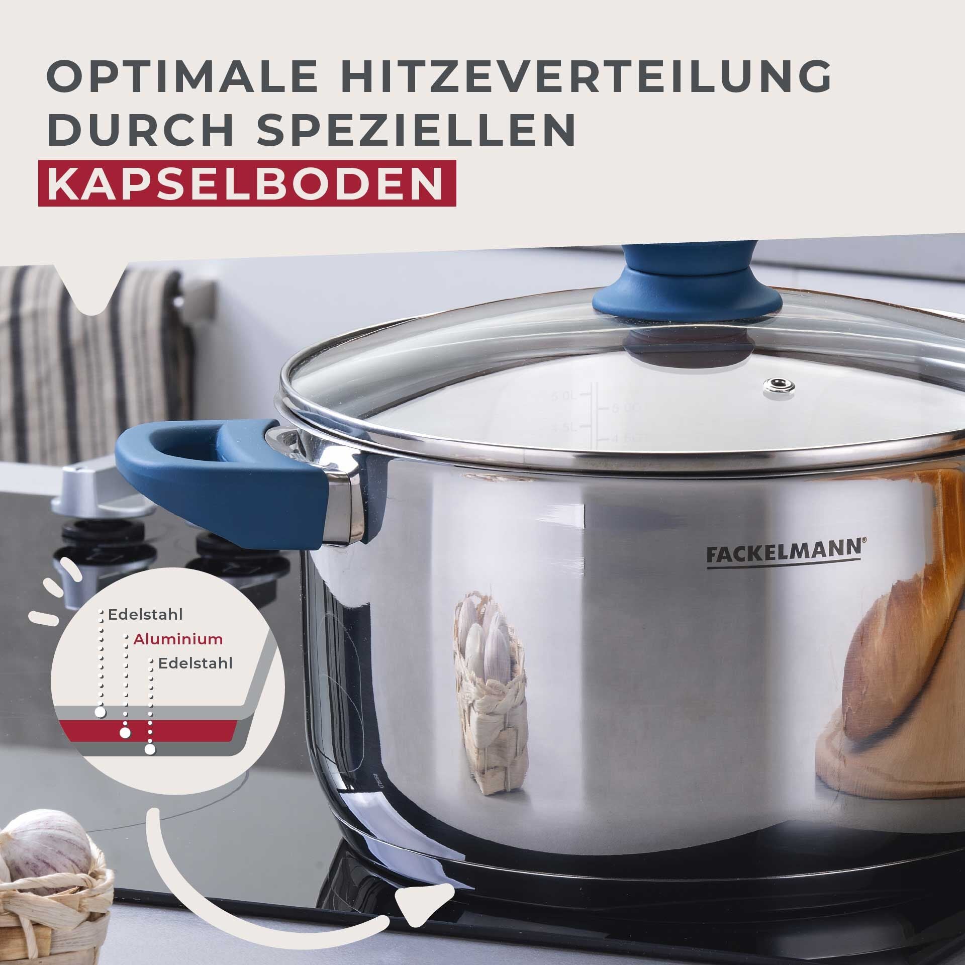 Kjele med lokk Essential Ø24 cm 5,4 L rustfritt stål blå sett ovenfra