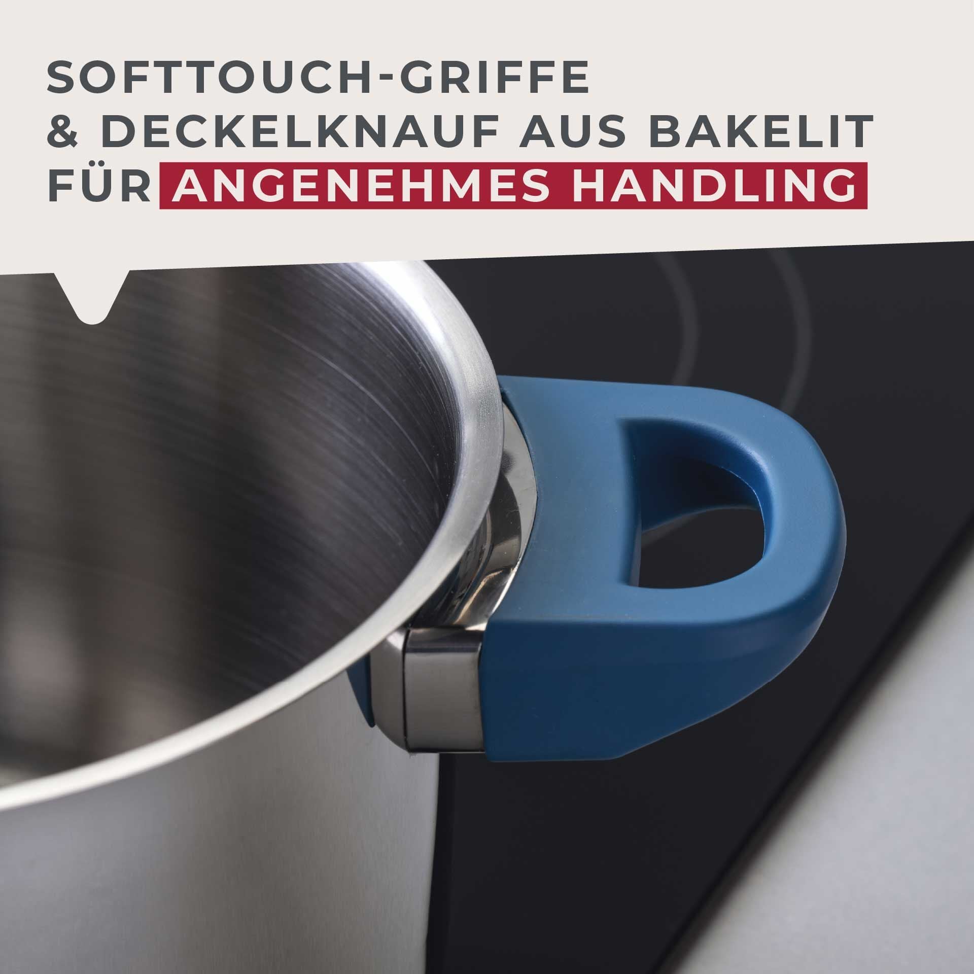 Kjele med lokk Essential Ø24 cm 5,4 L rustfritt stål blå sideprofil
