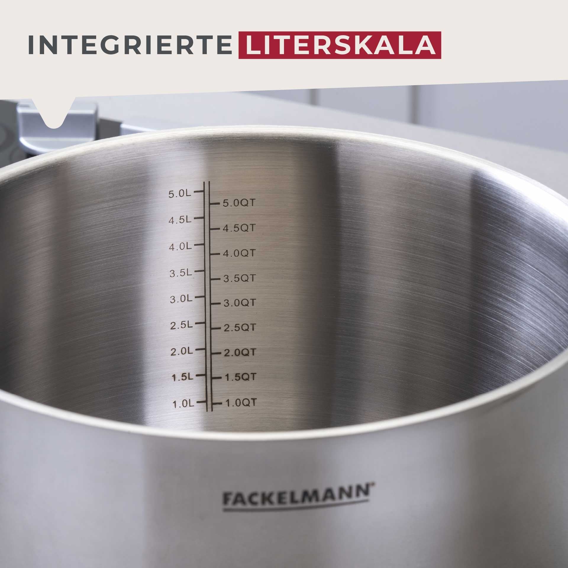 Kjele med lokk Essential Ø24 cm 5,4 L rustfritt stål blå med mål