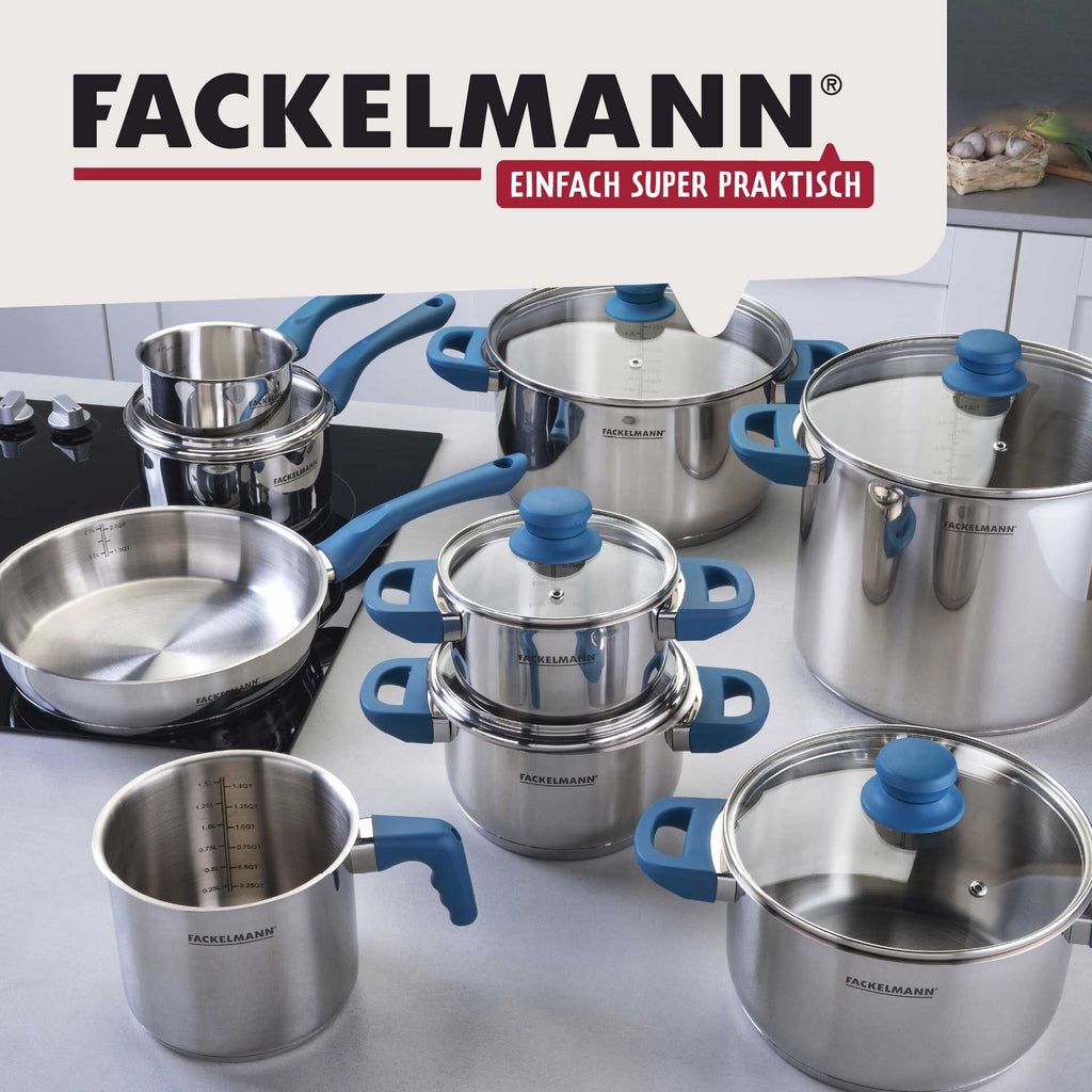 Kjele med lokk Essential Ø24 cm 5,4 L rustfritt stål blå pakning