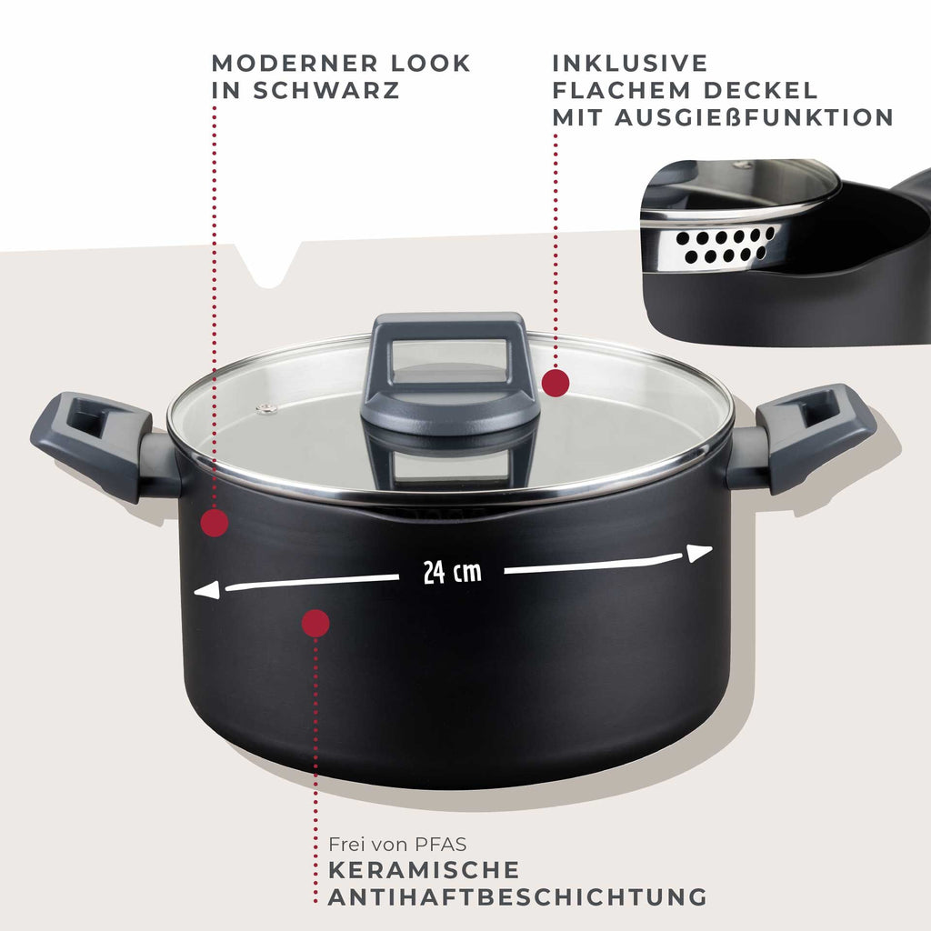 Kjele med lokk Ø24 cm non-stick keramikk resirkulert aluminium - Fackelmann lokk detalj