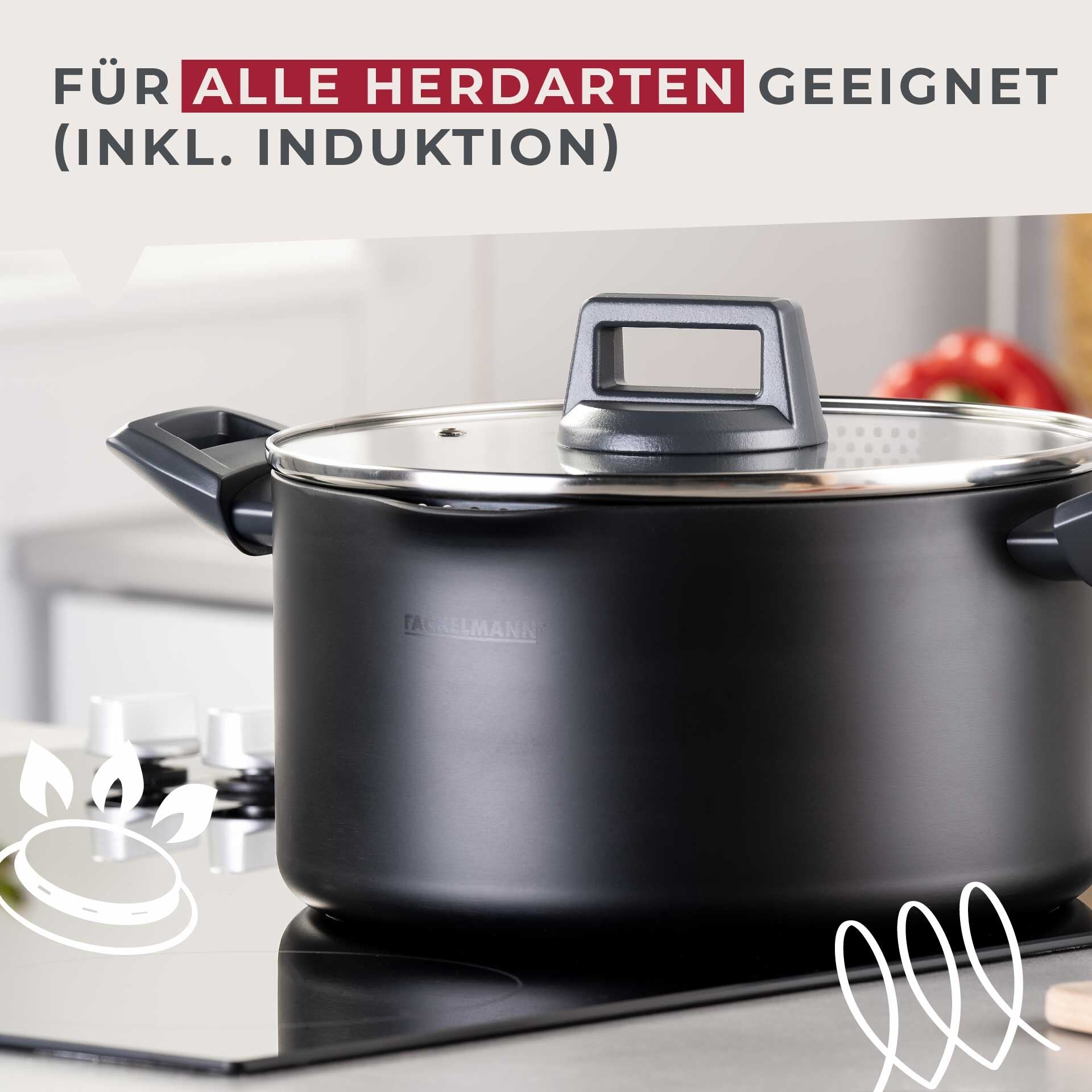 Kjele med lokk Ø24 cm non-stick keramikk resirkulert aluminium - Fackelmann sideprofil
