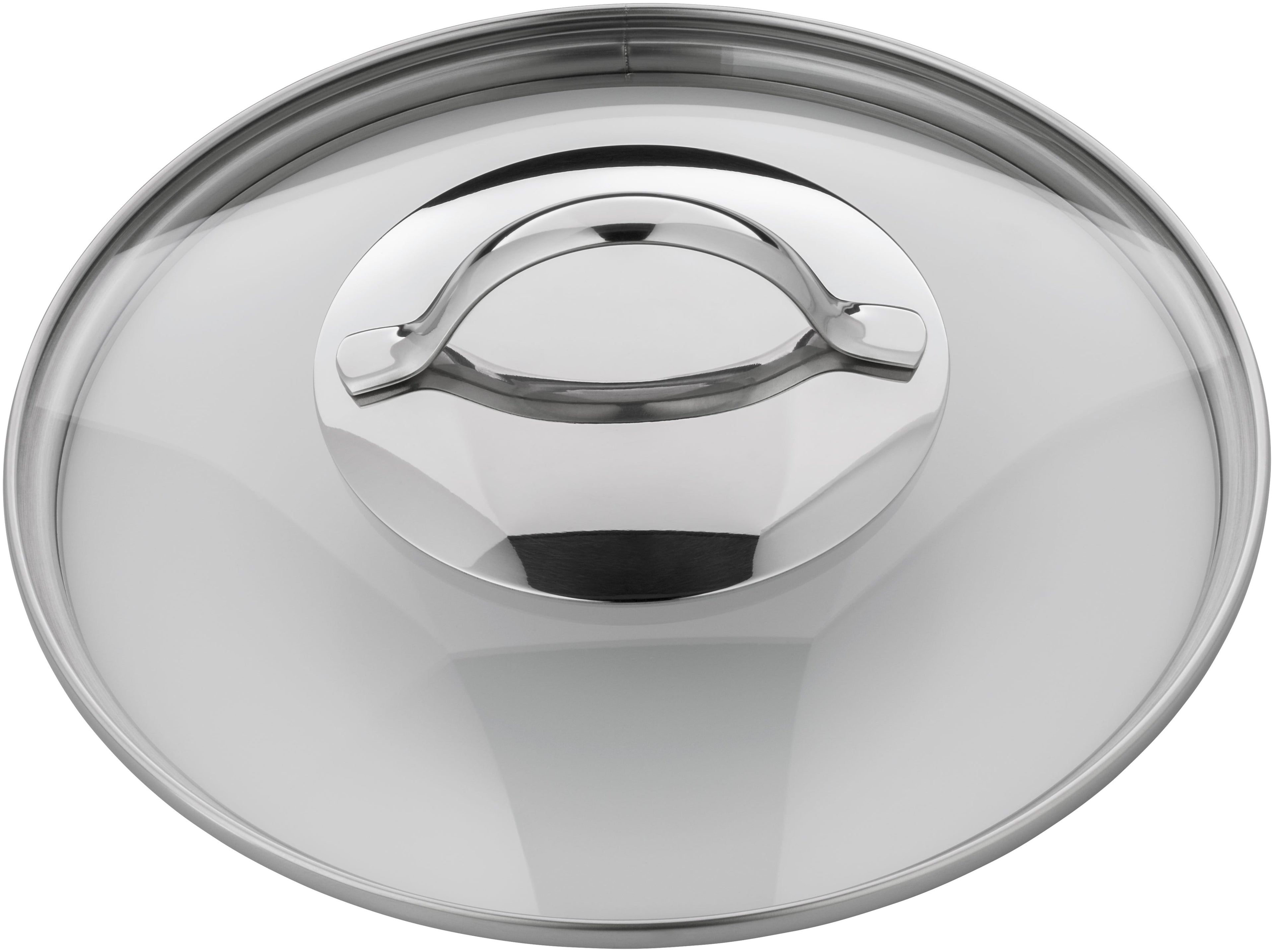 Kjele rustfritt stål 16 cm med glasslokk, induksjon sett fra siden