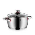Kjele rustfritt stål 20 cm 3,8 L med glasslokk - WMF Quality One forfra