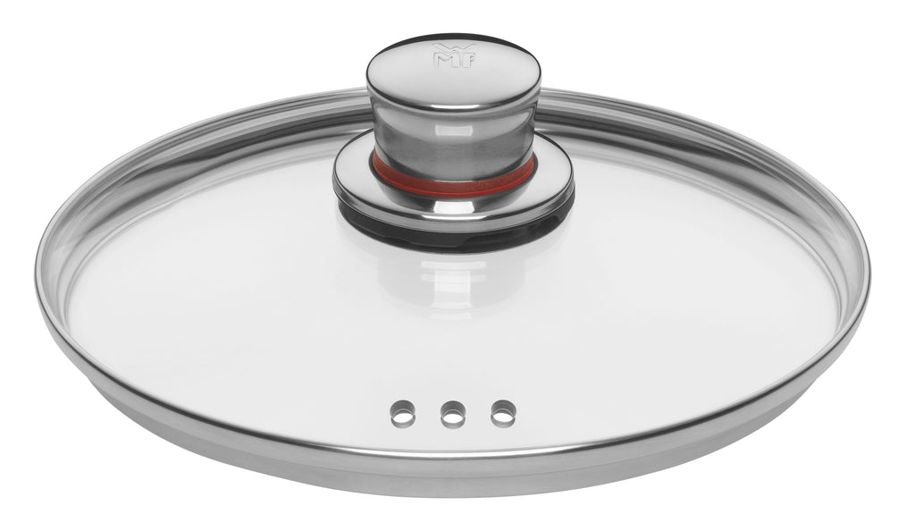 Kjele rustfritt stål 20 cm 3,8 L med glasslokk - WMF Quality One montert på kokeplate