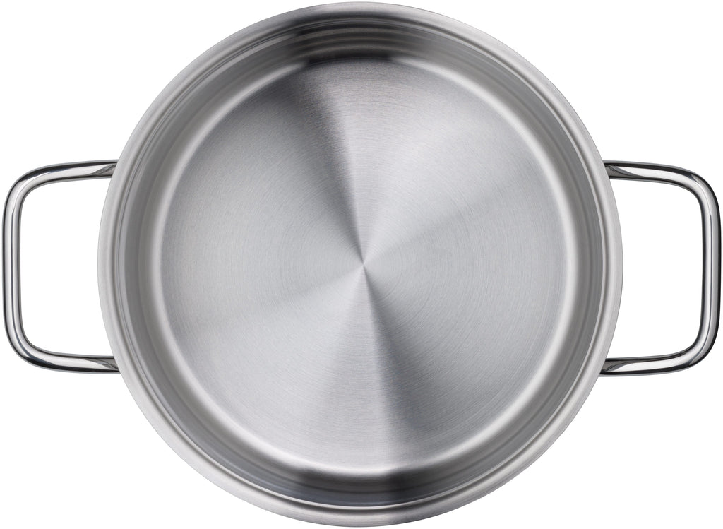 Kjele rustfritt stål 20 cm med glasslokk, induksjon hellekant detalj