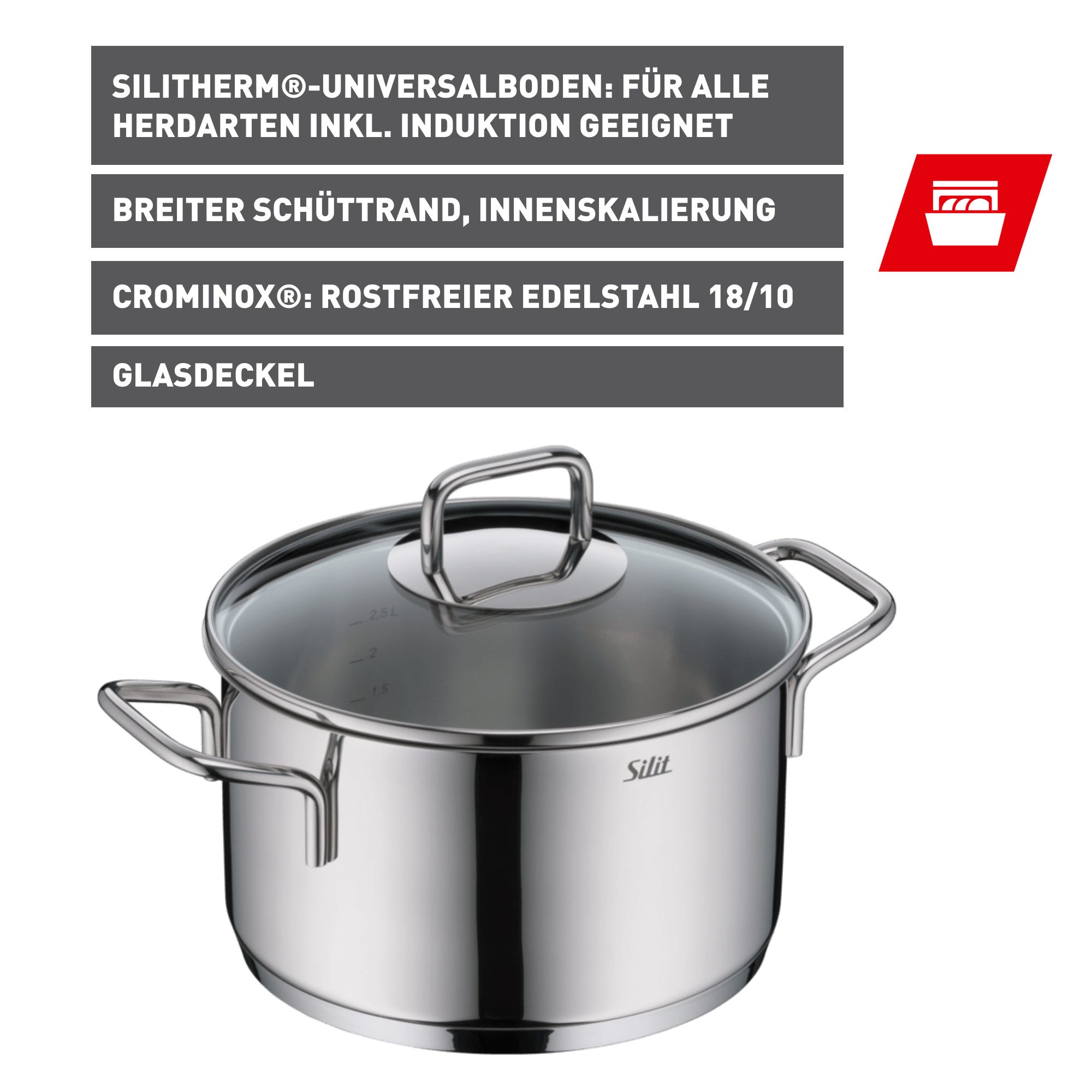 Kjele rustfritt stål 20 cm med glasslokk, induksjon i bruk på komfyr