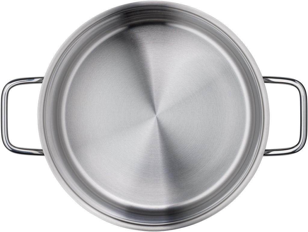 Kjele rustfritt stål 24 cm med glasslokk, induksjon sett ovenfra