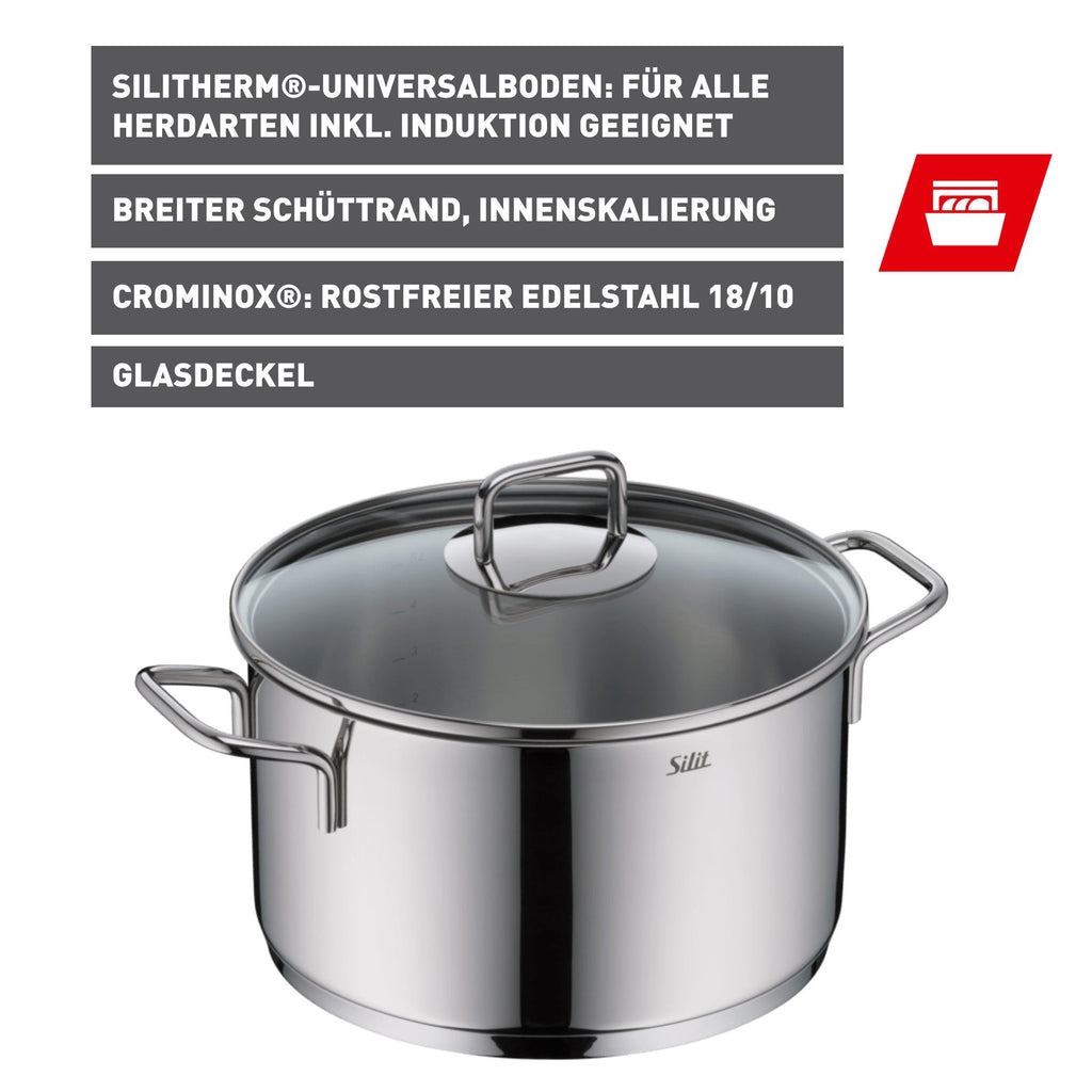 Kjele rustfritt stål 24 cm med glasslokk, induksjon pakket og klar til levering