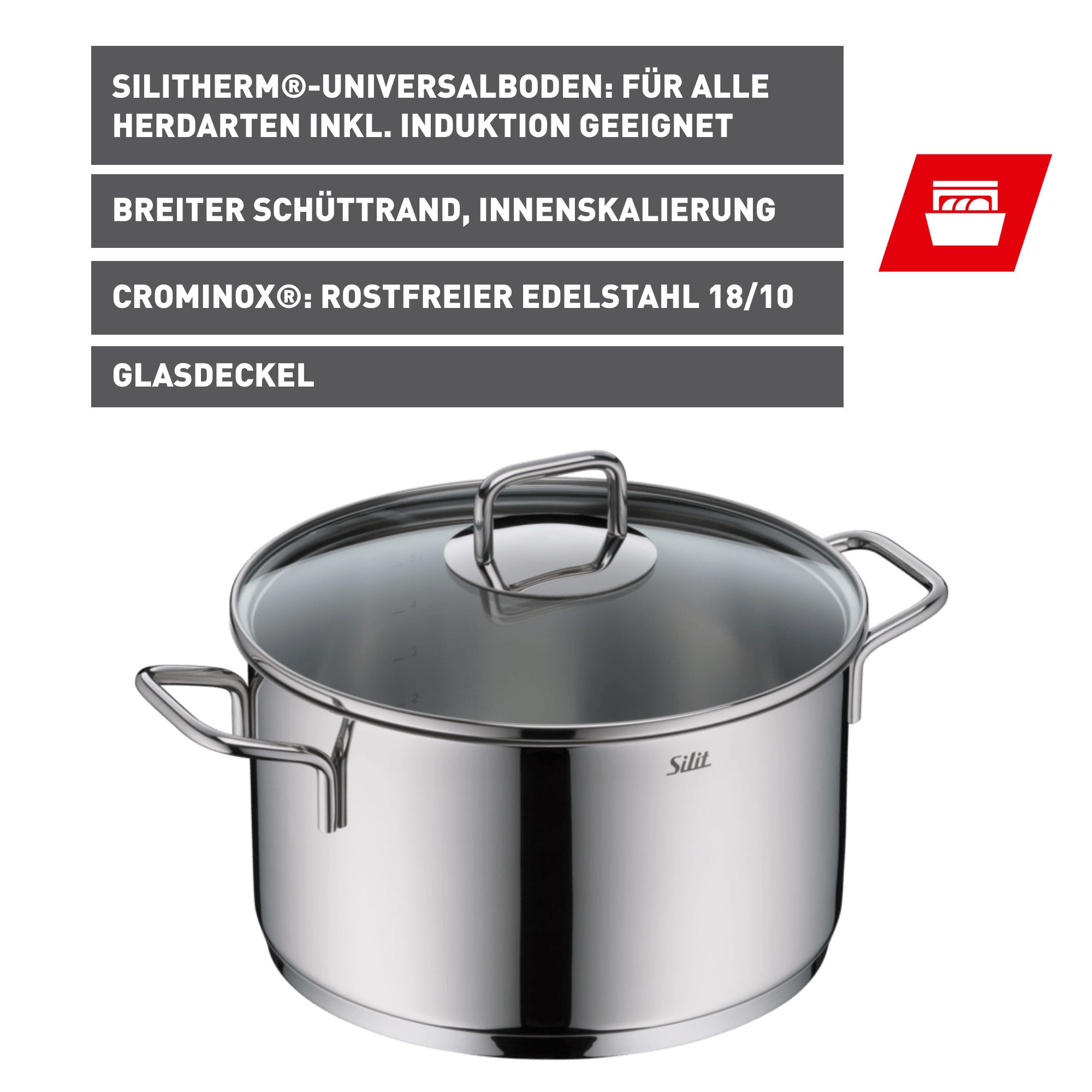 Kjele rustfritt stål 24 cm med glasslokk, induksjon pakket og klar til levering