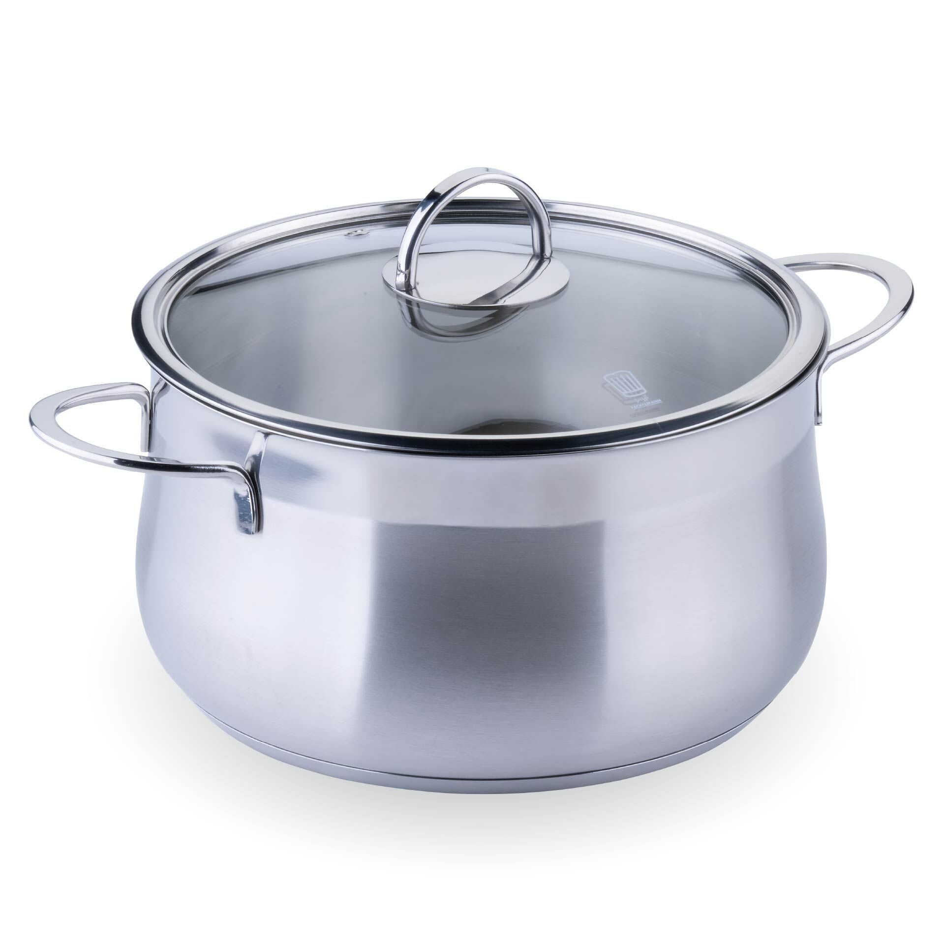 Kjele rustfritt stål med glasslokk Ø24 cm 6 L forfra