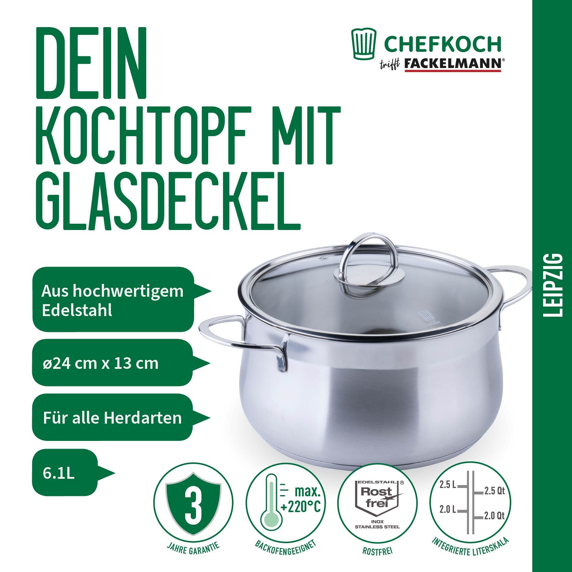 Nærbilde av håndtak på Kjele rustfritt stål med glasslokk Ø24 cm 6 L