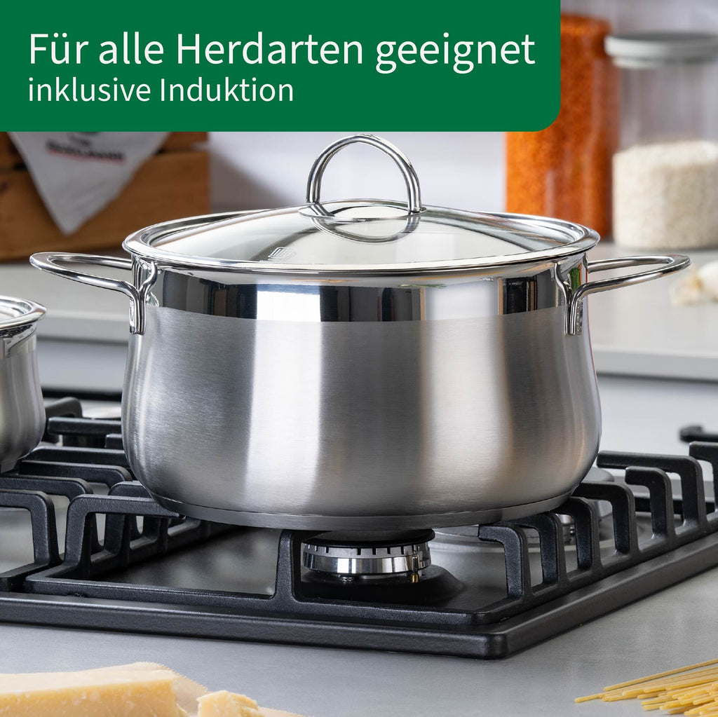 Oversikt over Kjele rustfritt stål med glasslokk Ø24 cm 6 L og lokk