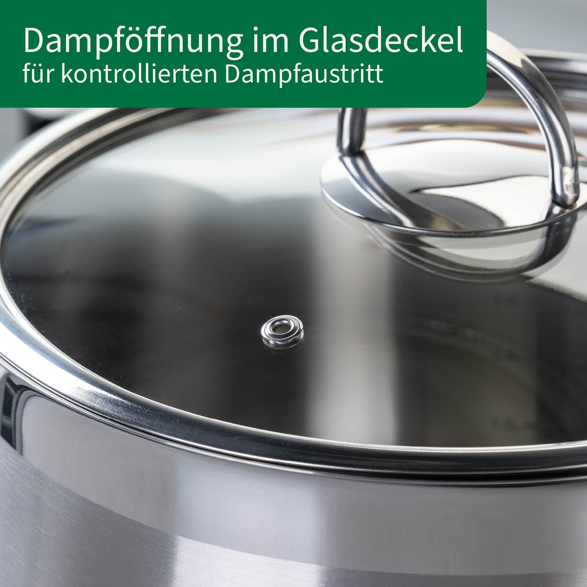 Kjele rustfritt stål med glasslokk Ø24 cm 6 L med dampåpning