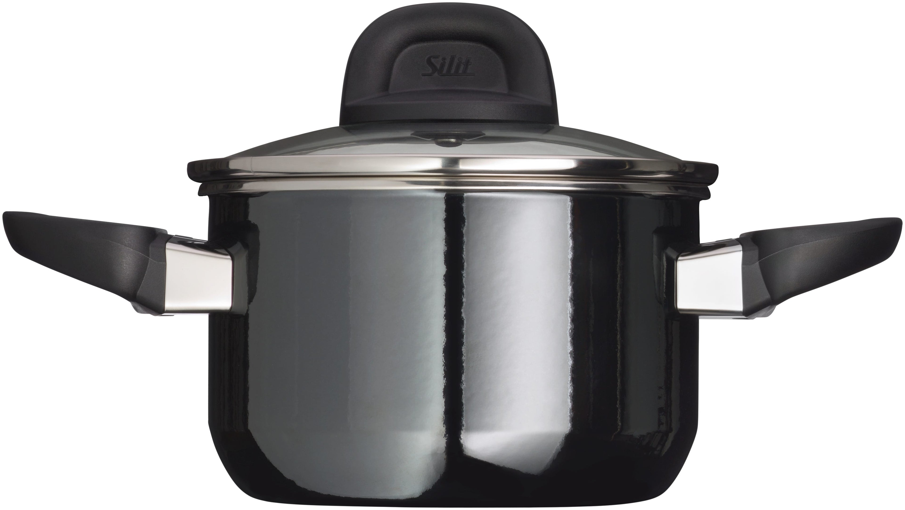 Nærbilde av håndtak på Kjele Silargan® 16 cm med glasslokk, Modesto svart 2,0 L - Silit