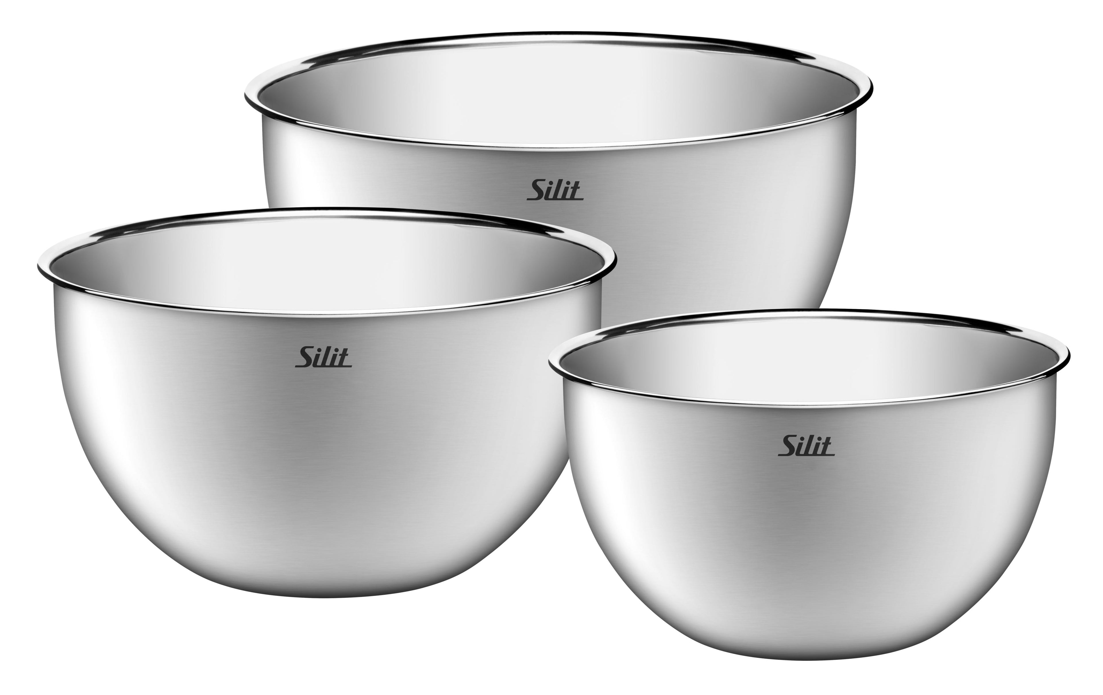 Kjøkkenbolle-sett 3-delt rustfritt stål med hellekant - Silit forfra