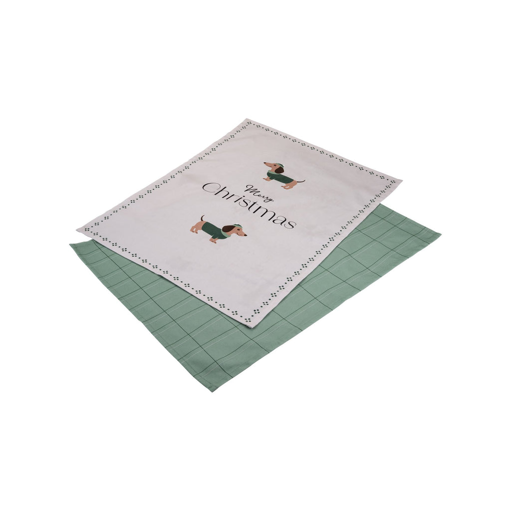 Kjøkkenhåndklær Holiday Joy dachshund 60×45 cm 2 stk - Dr. Oetker sett forfra med begge motivene
