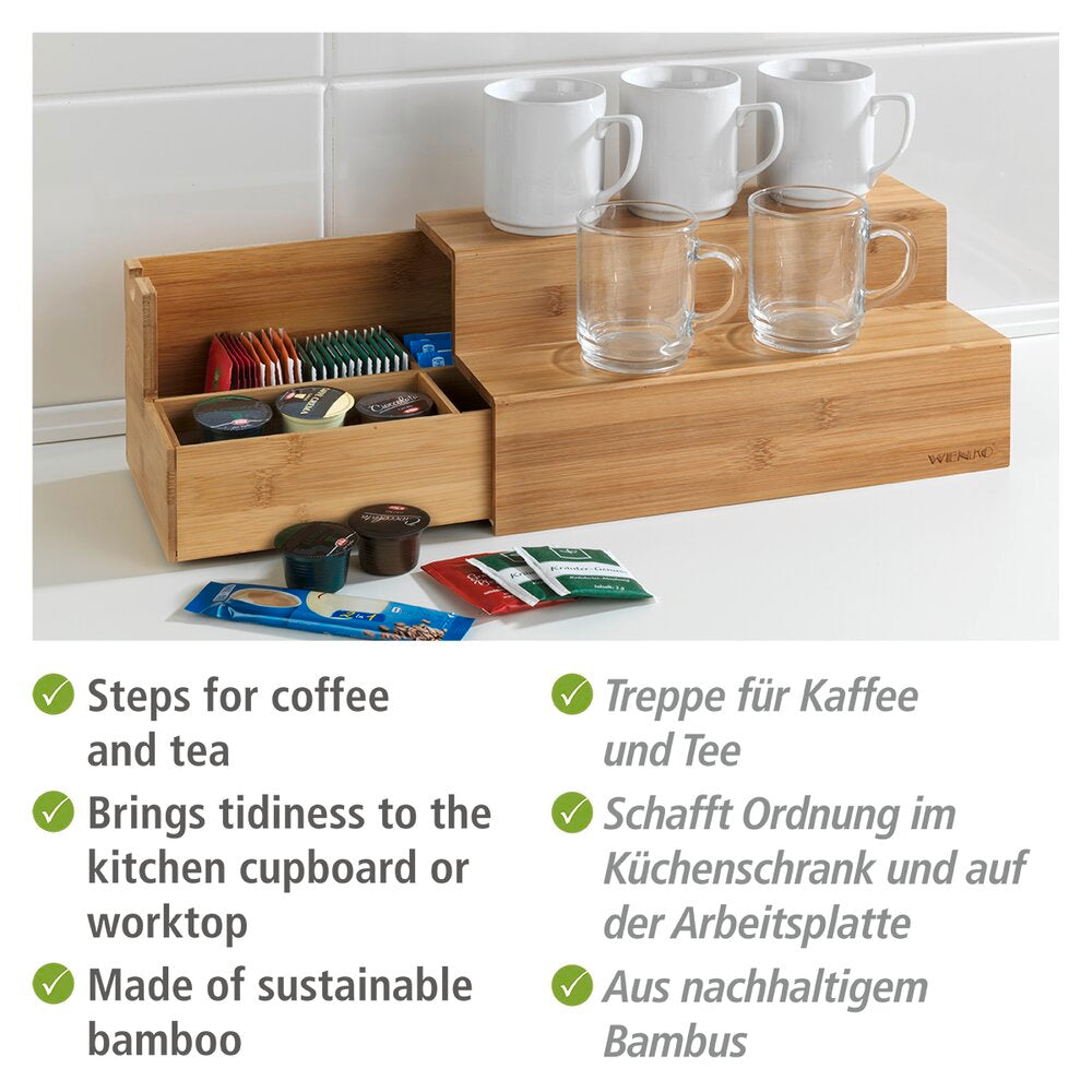Detalj av uttrekkbar skuff på Kjøkkenhylle bambus for kaffe og te uttrekkbar Wenko