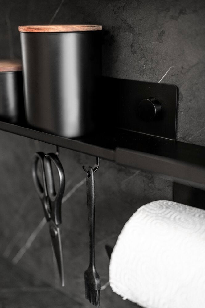 Kjøkkenhylle Jet S svart pulverlakkert metall sideprofil