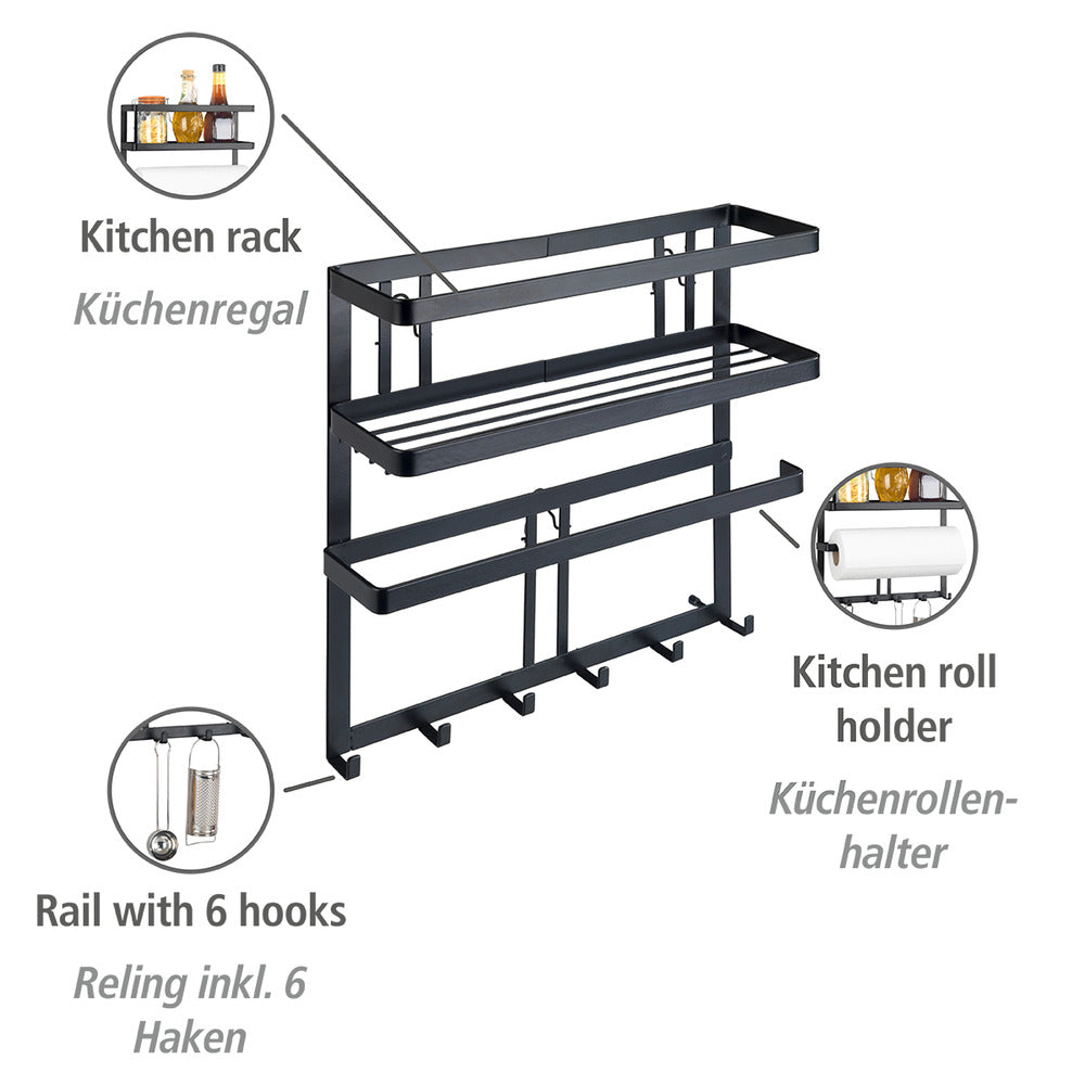 Detalj av tørkrullholder på Kjøkkenhylle med tørkrullholder og 6 kroker sort - Wenko