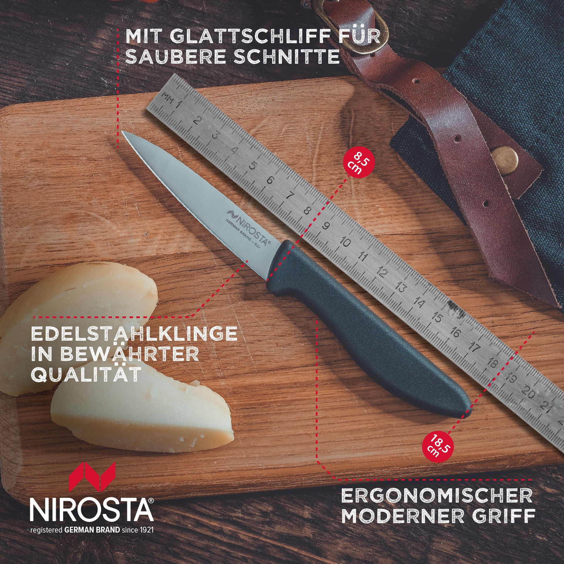 Nærbilde av håndtak på Kjøkkenkniv Original 8,5 cm rustfritt stål grå