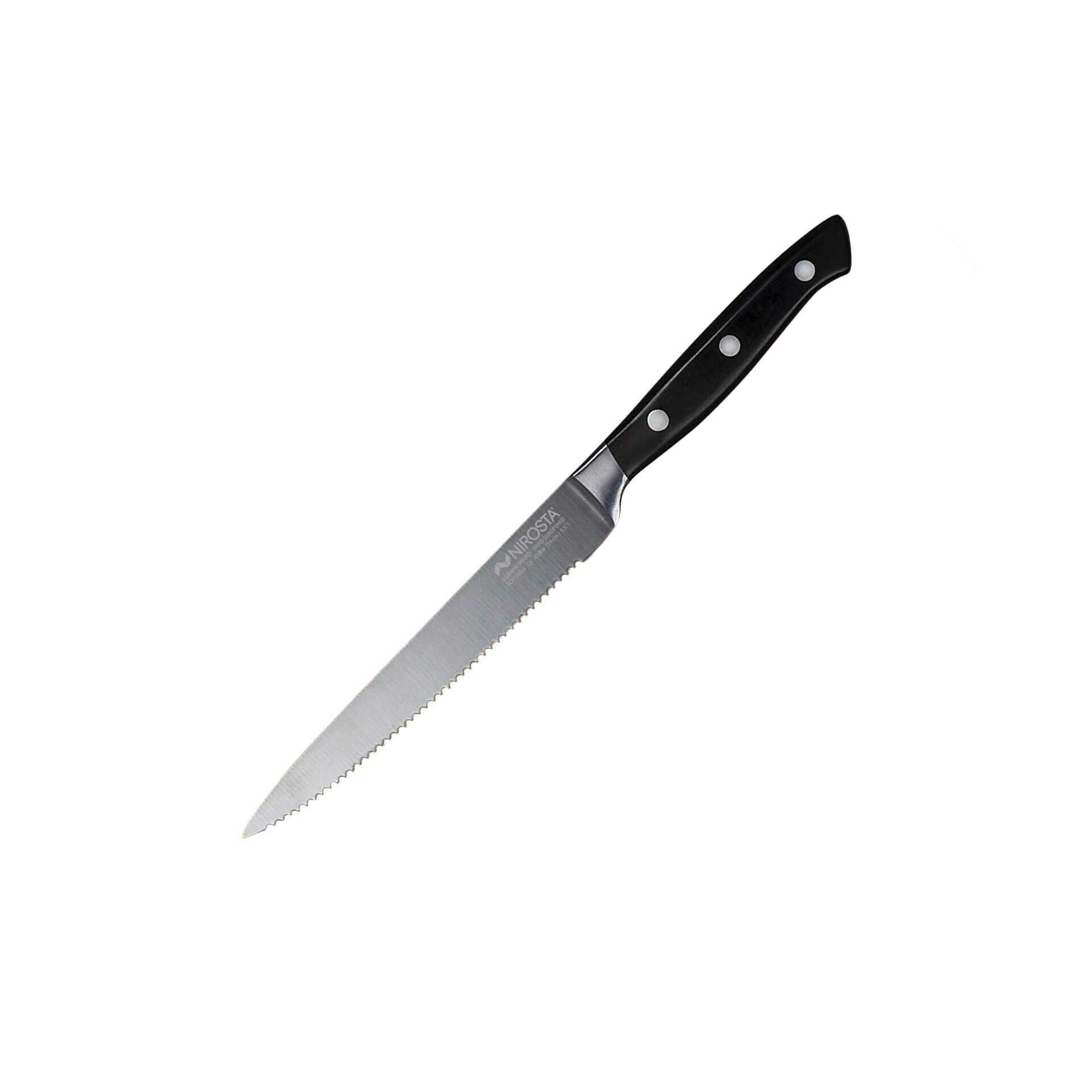 Kjøkkenkniv Trinity 14 cm tagget rustfritt stål blad - Nirosta forfra
