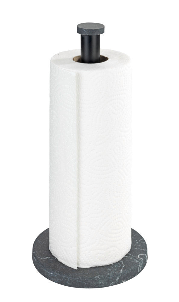 Kjøkkenrullholder Marmor svart med marmorlook polyresin sett forfra