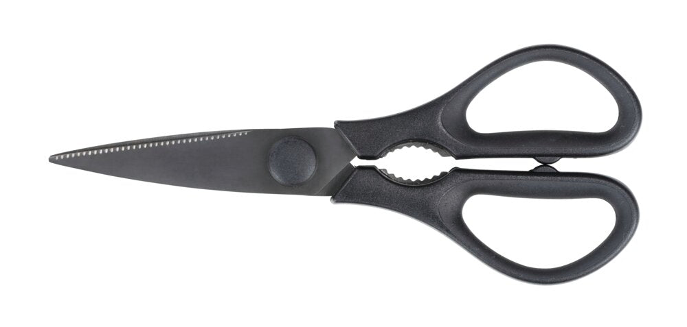 Kjøkkensakser rustfritt stål svart ergonomisk grep - Wenko forfra