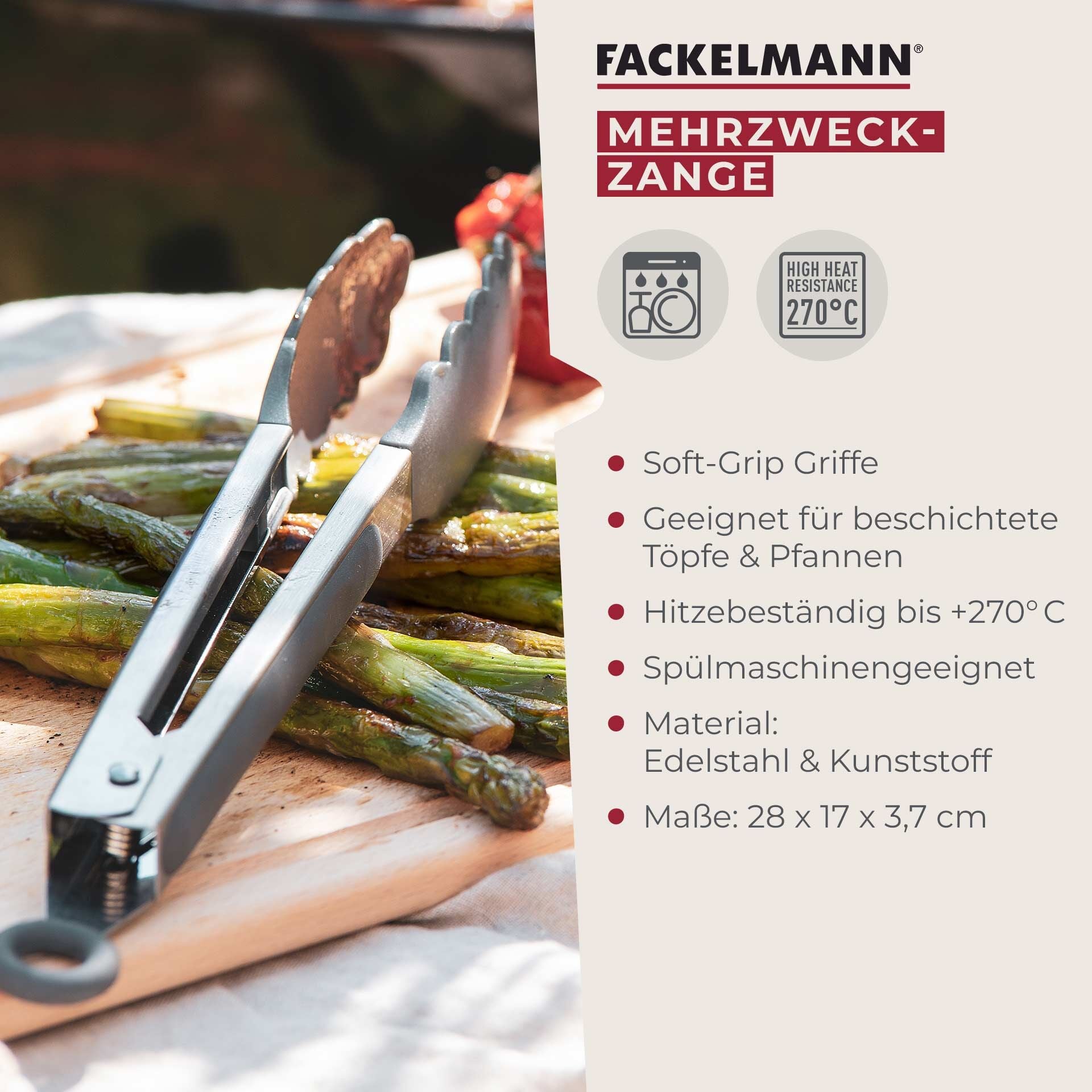 Nærbilde av silikonender på Kjøkkentang 27 cm rustfritt stål og plast - Fackelmann