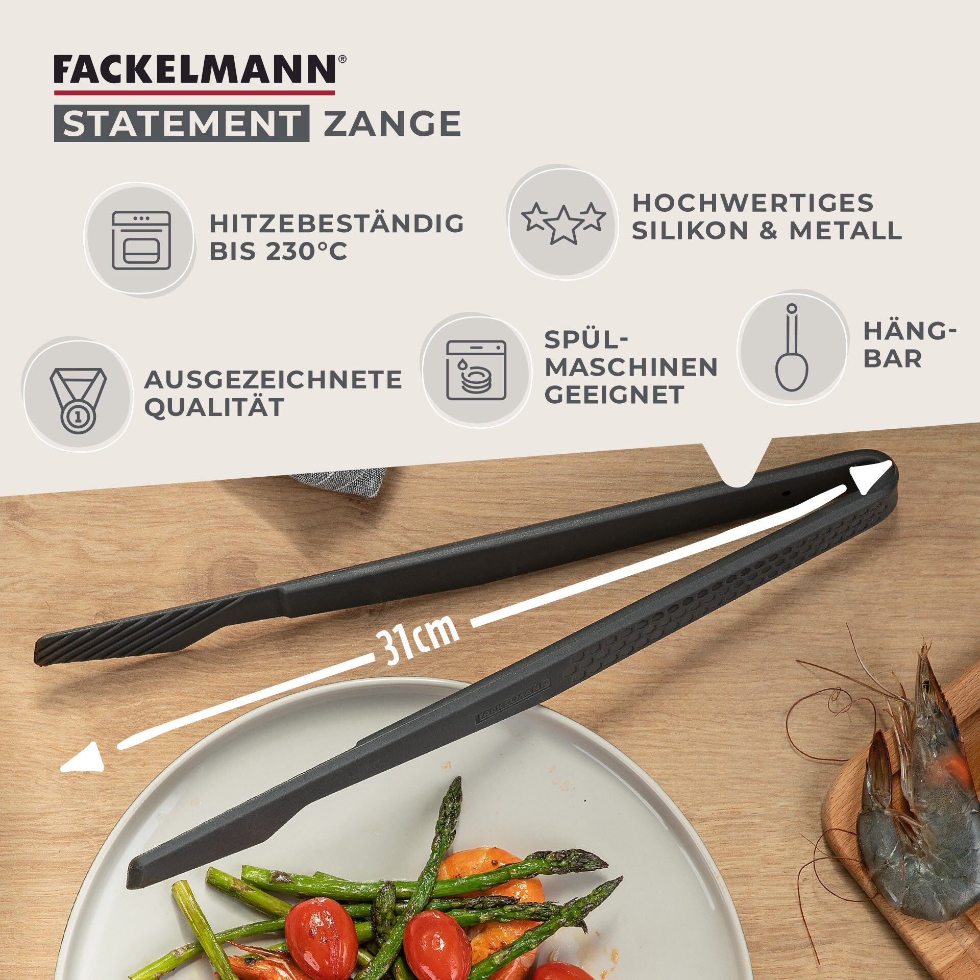 Kjøkkentang silikon Statement varmebestandig +230 °C - Fackelmann sideprofil