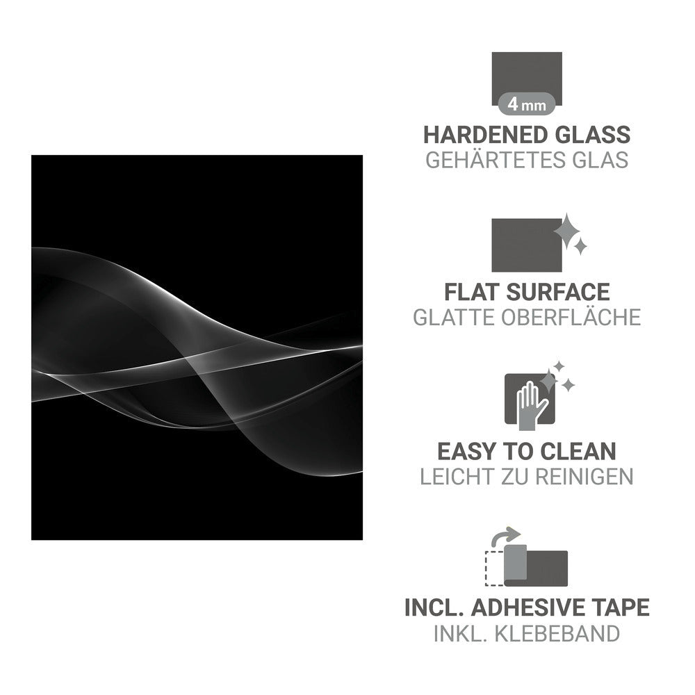 Nærbilde av kjøkkenveggplate herdet glass svart 60x70 cm varme- og ripefri