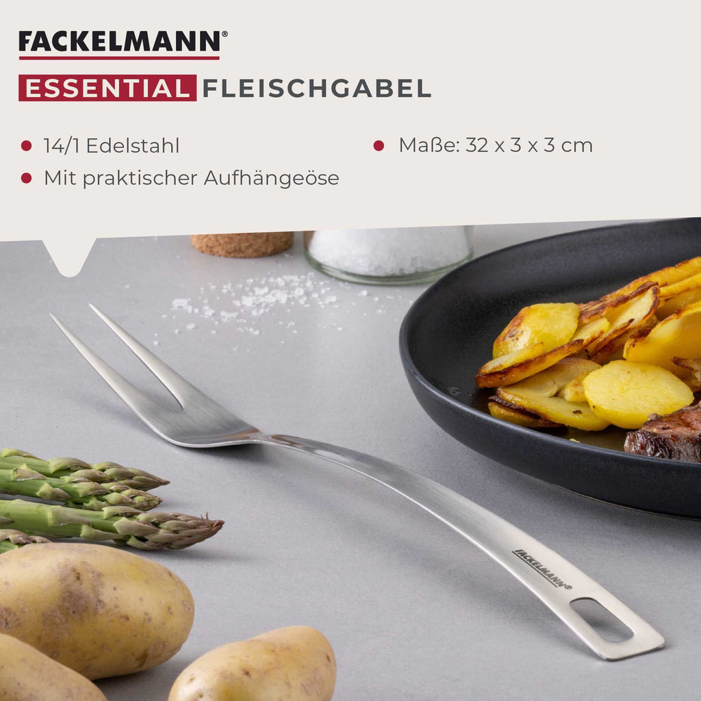 Nærbilde av spisser på Kjøttgaffel rustfritt stål Essential - Fackelmann
