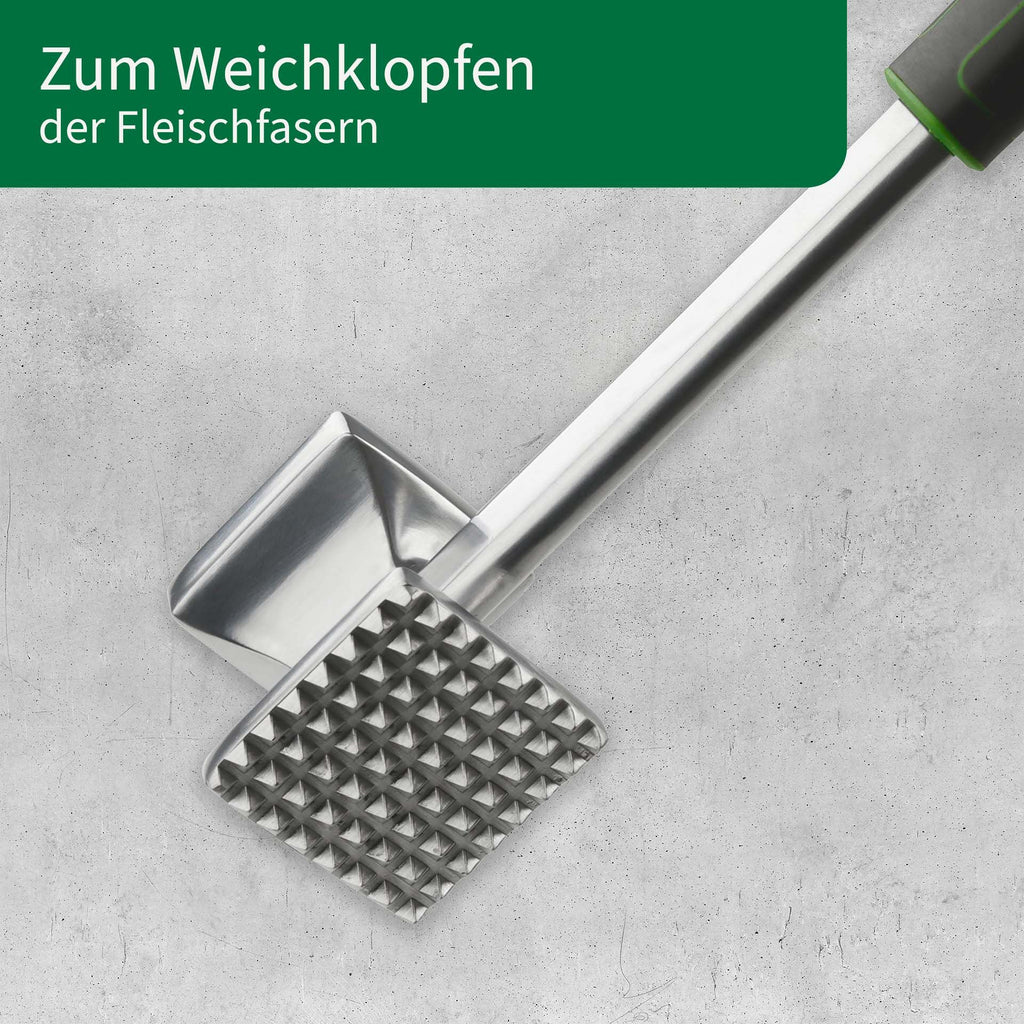 Nærbilde av hammerflaten på Kjøtthammer 26 cm aluminium med soft-touch grep