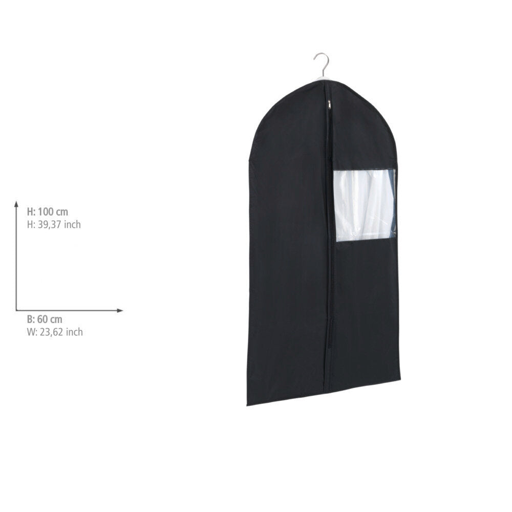 Klespose Deep Black 60 x 100 cm støvfri oppbevaring montert på klesstativ